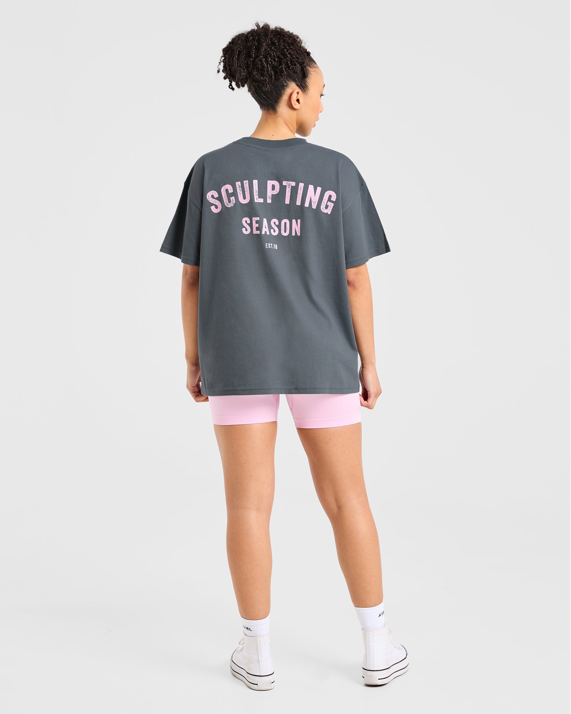 Sculpting Season Oversized T Shirt - Gris/Rose