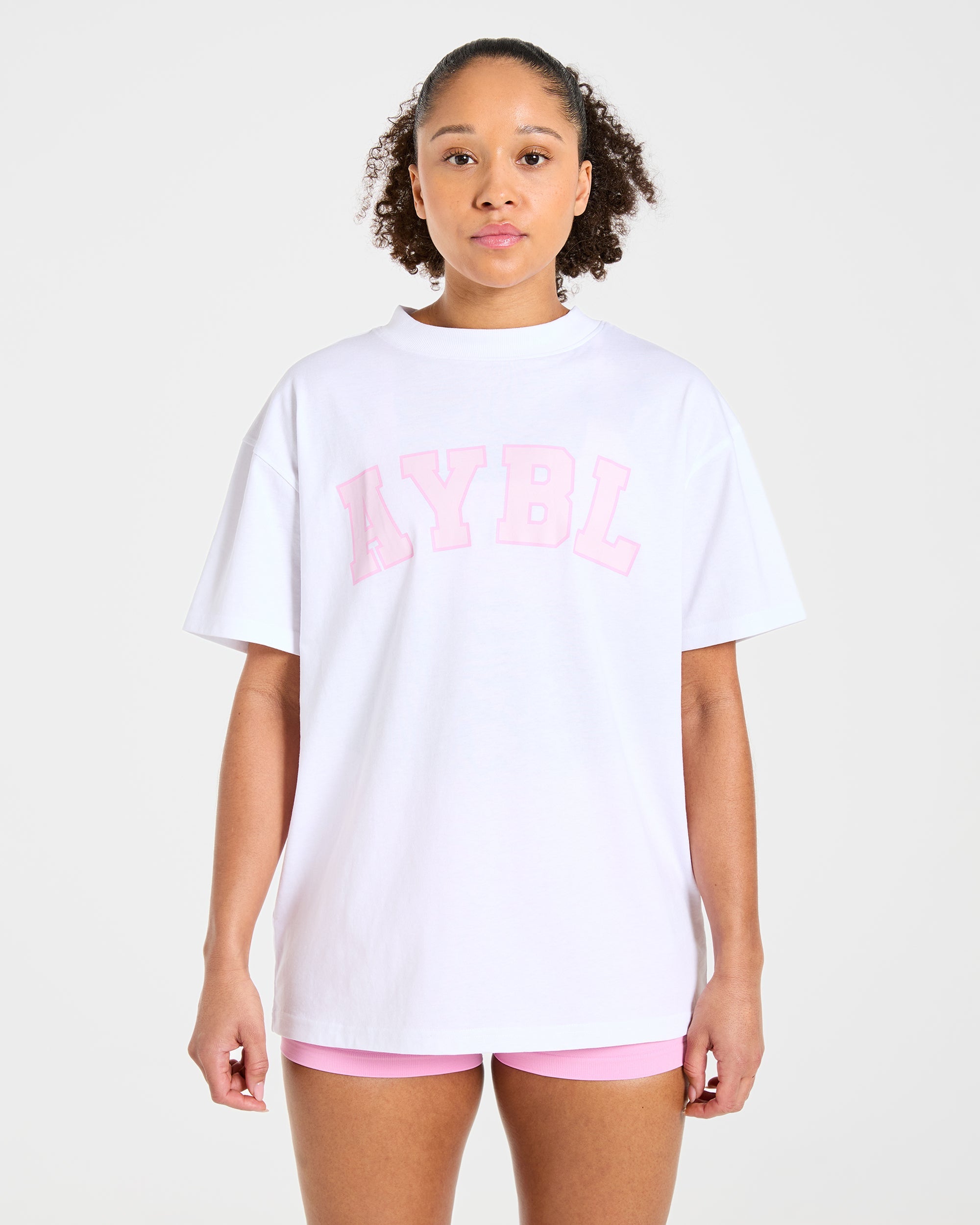 Varsity 2.0 Oversized T Shirt - Blanc/Rose