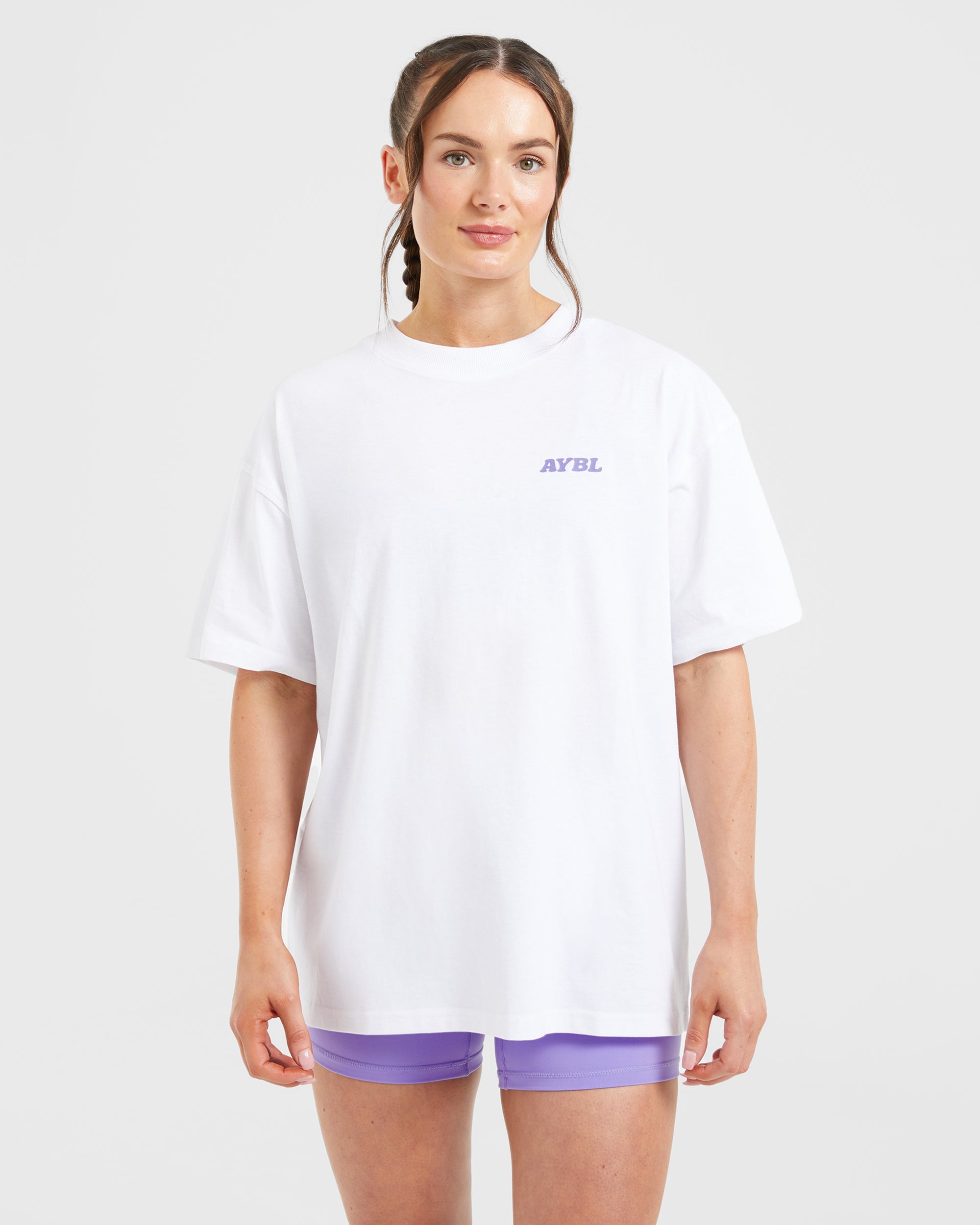 Stronger You Oversized T Shirt - Blanc/Violet