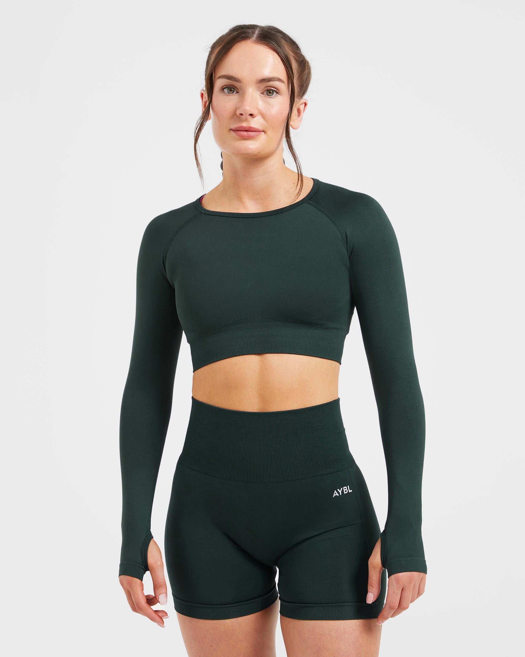 Empower Seamless Long Sleeve Crop Top - Dark Vert