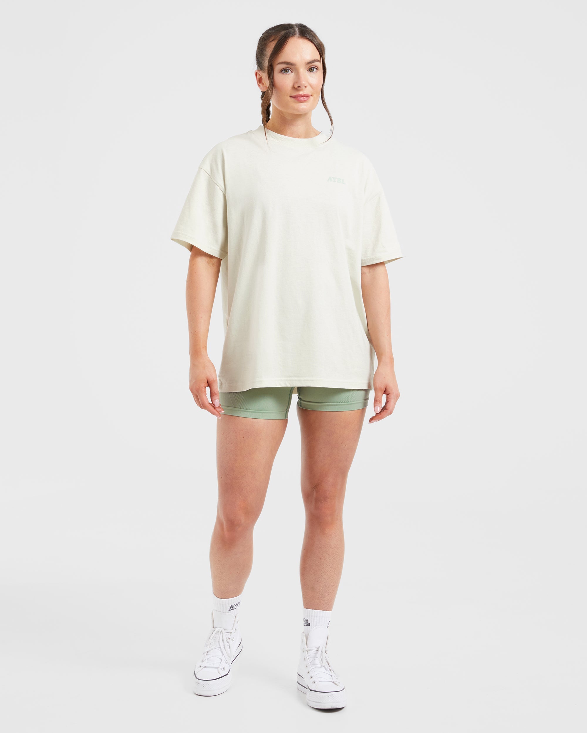 Sports Club Wavy Oversized T Shirt - Off Blanc/Vert