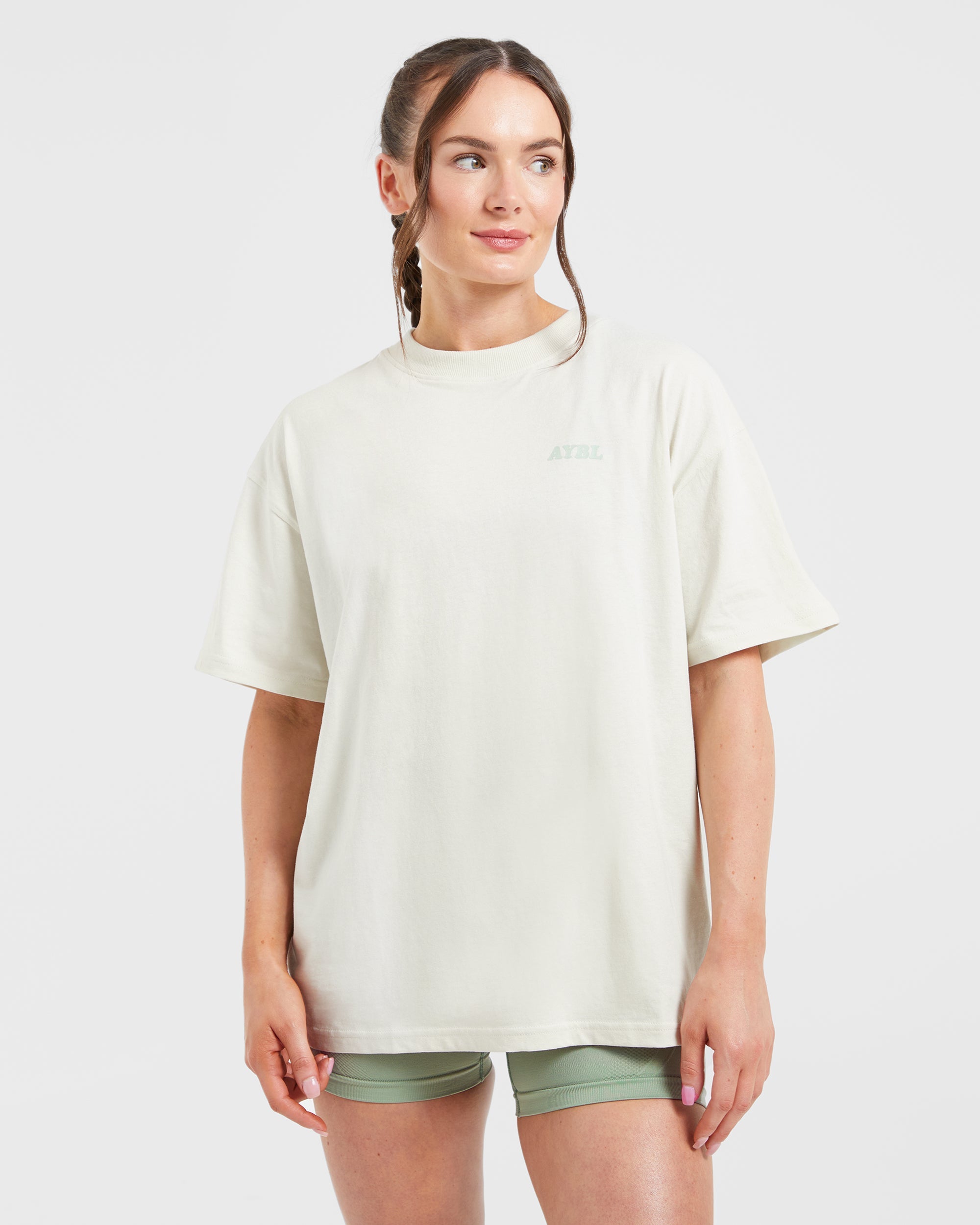 Sports Club Wavy Oversized T Shirt - Off Blanc/Vert