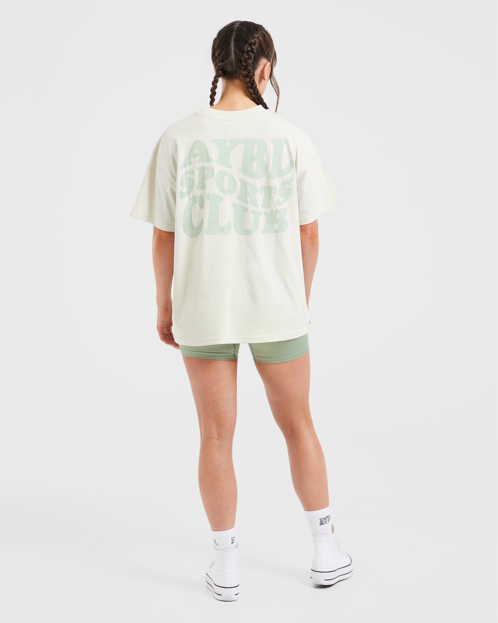 Sports Club Wavy Oversized T Shirt - Off Blanc/Vert