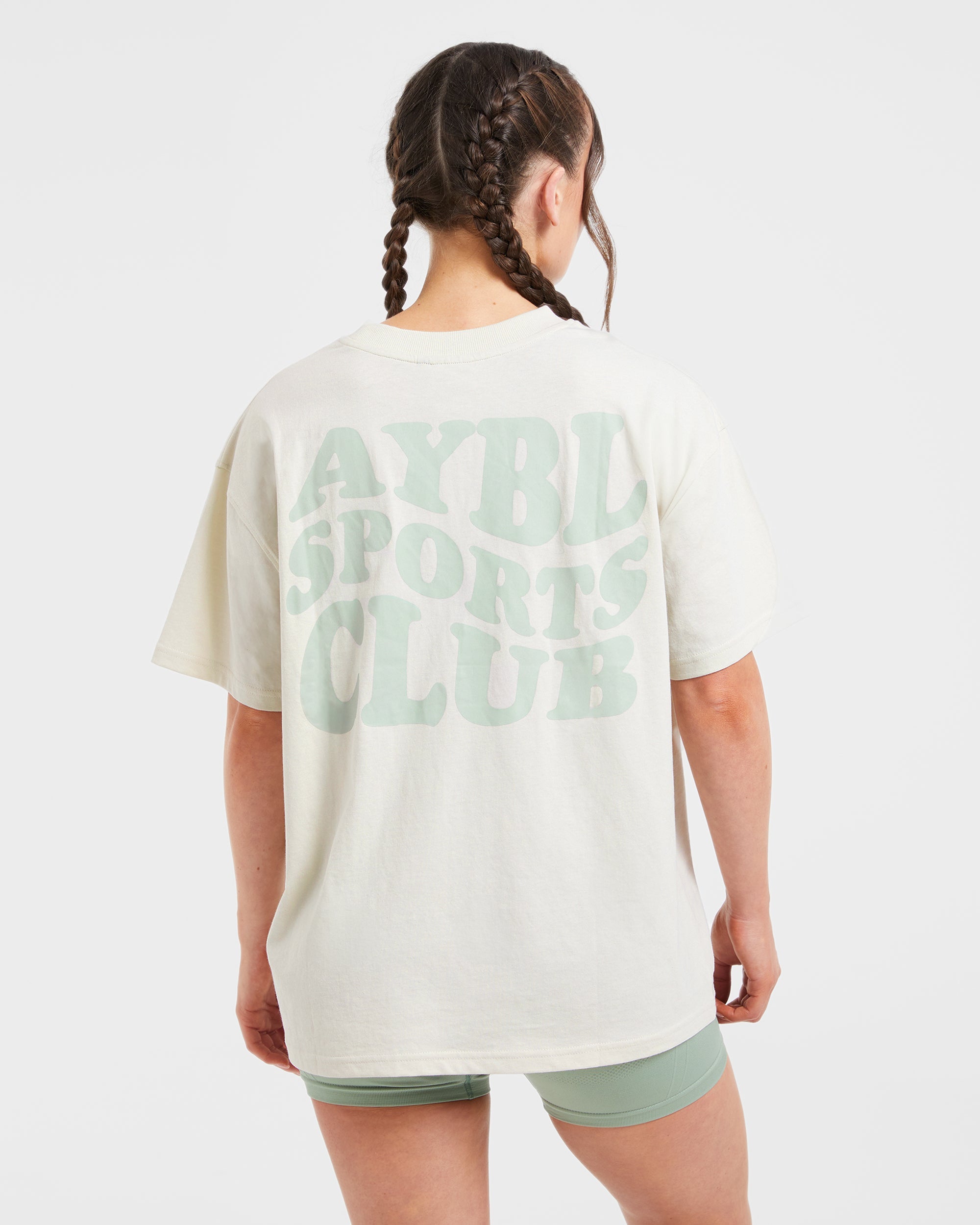 Sports Club Wavy Oversized T Shirt - Off Blanc/Vert