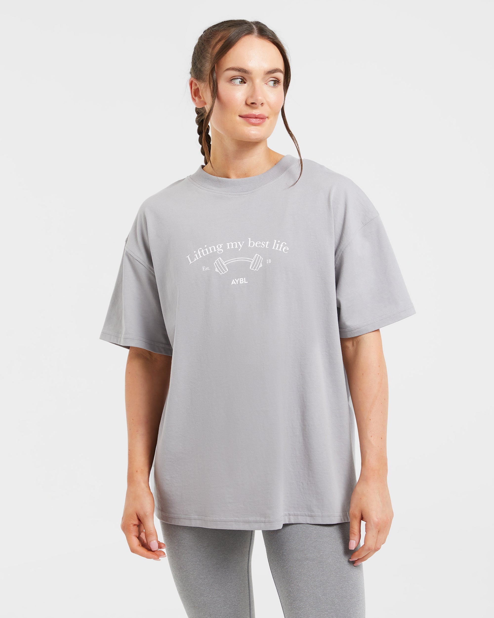 Lifting My Best Life Oversized T Shirt - Gris