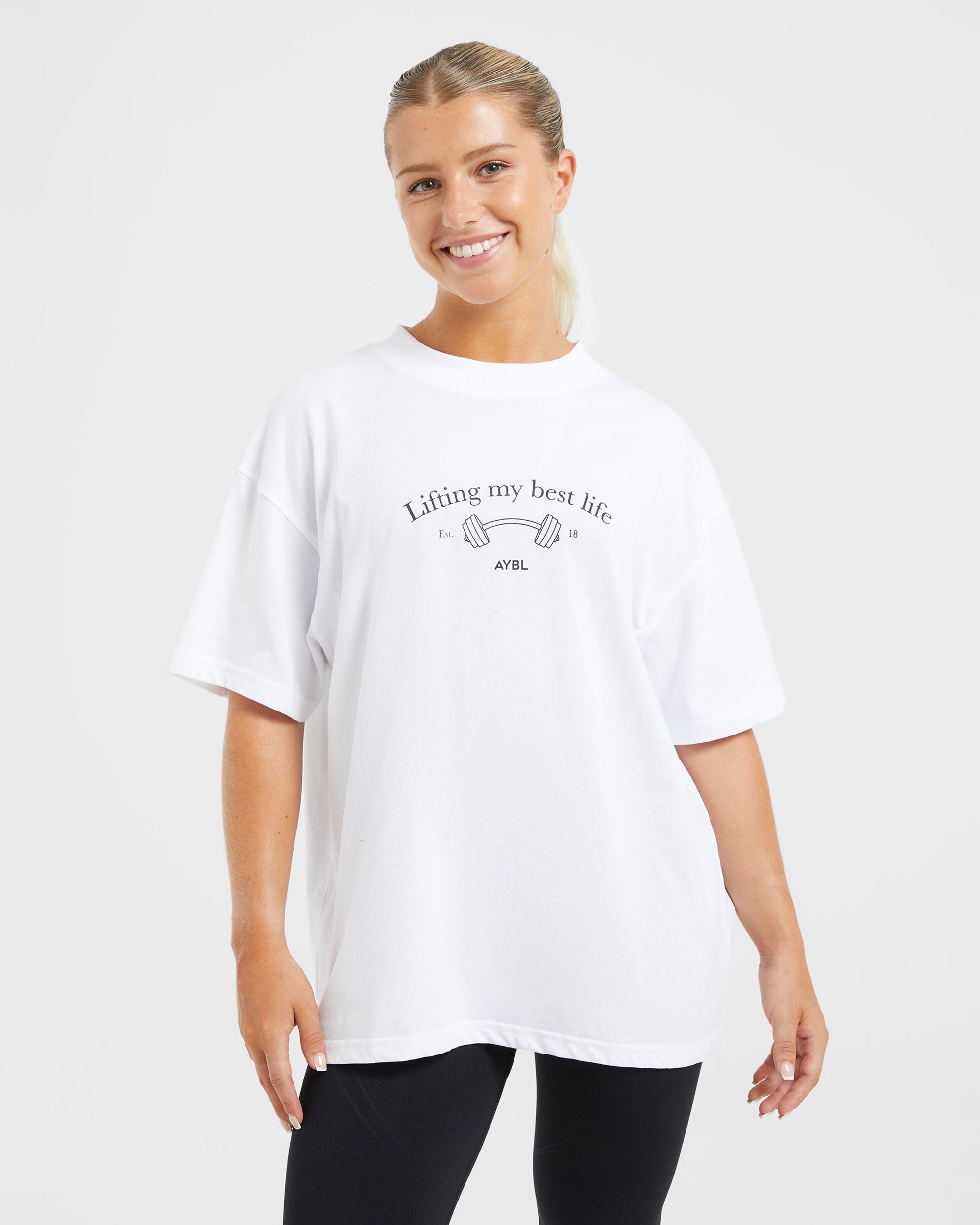 Lifting My Best Life Oversized T Shirt - Blanc