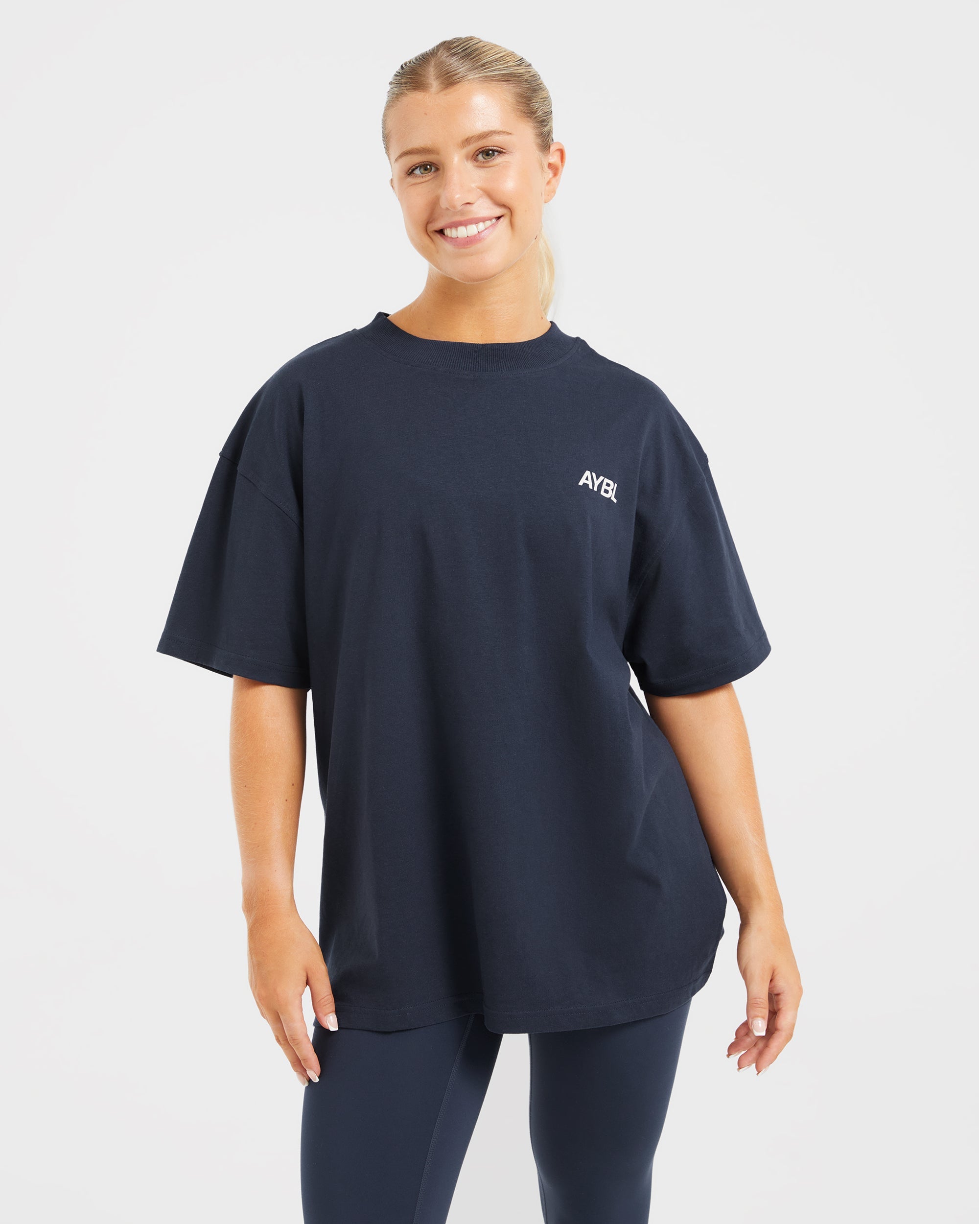 AYBL Sports Club Oversized T Shirt - Navy/Off Blanc