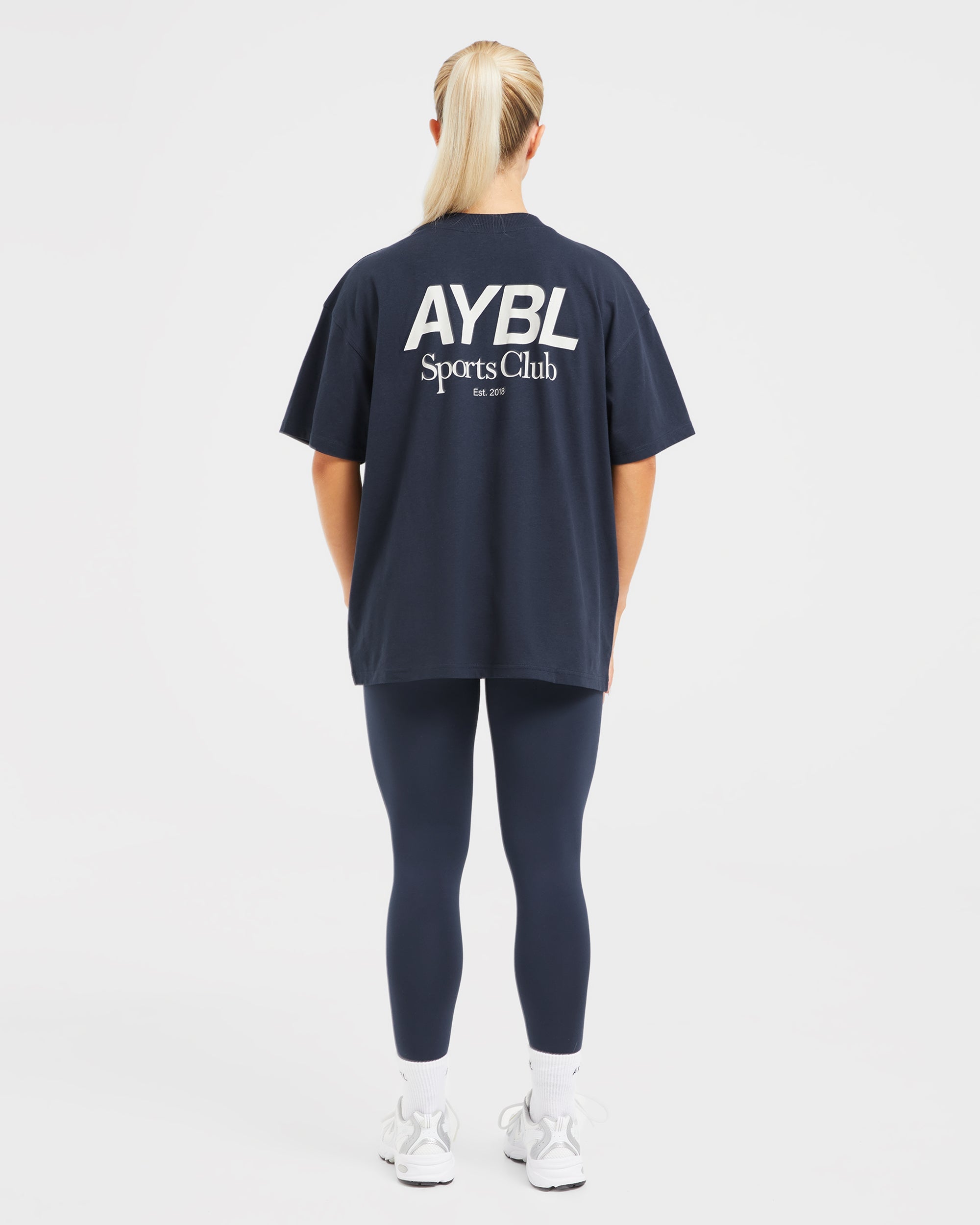 AYBL Sports Club Oversized T Shirt - Navy/Off Blanc