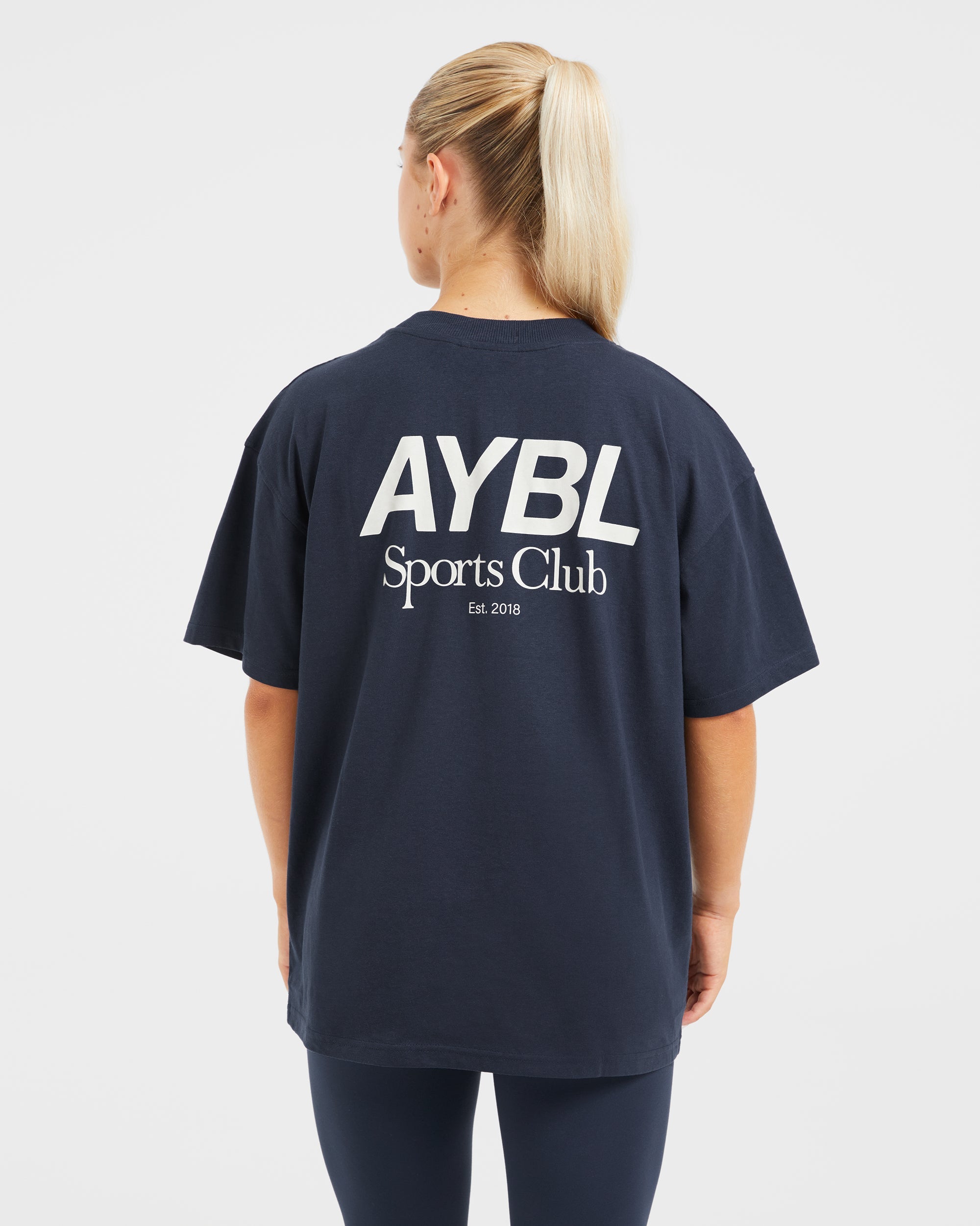 AYBL Sports Club Oversized T Shirt - Navy/Off Blanc