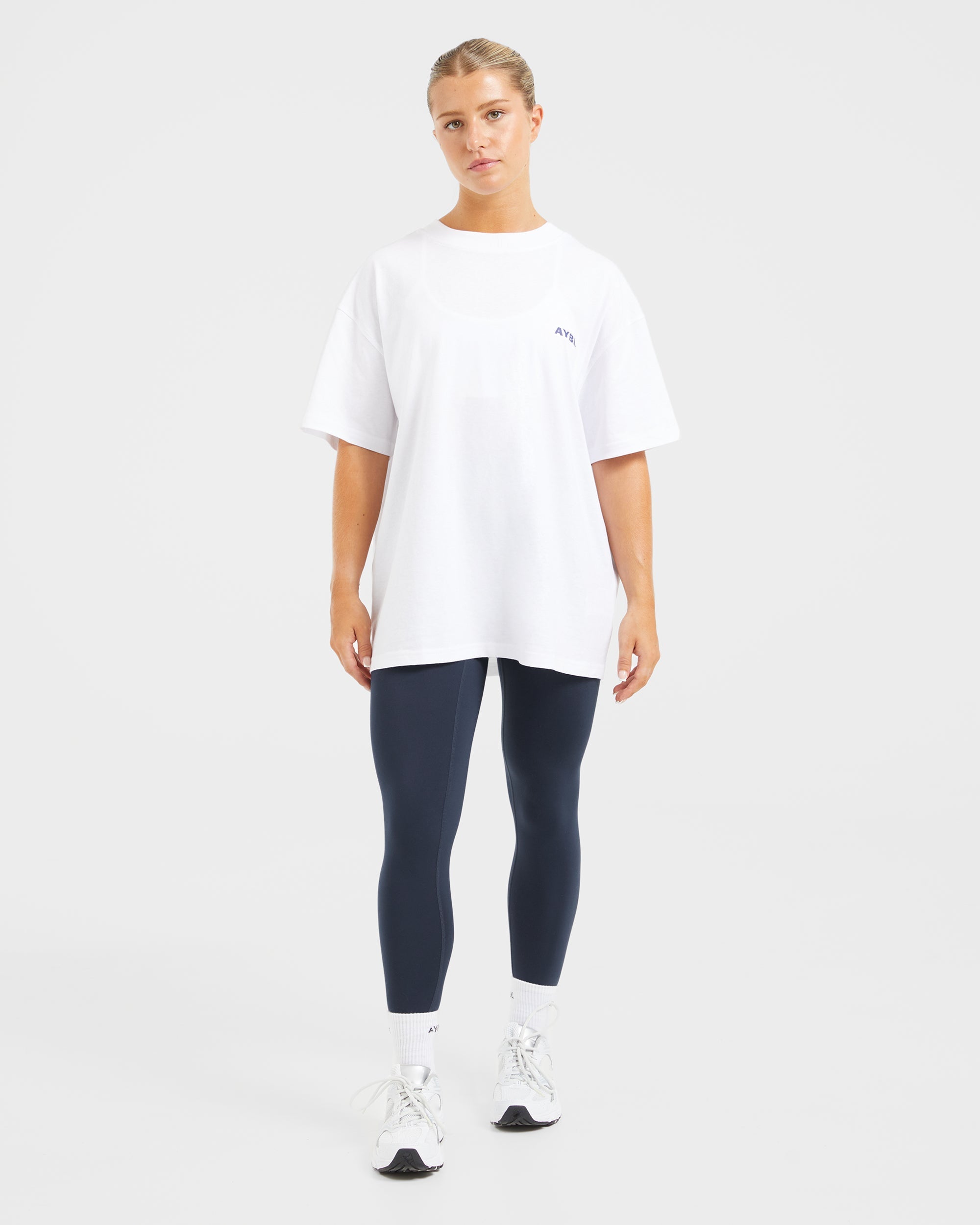 AYBL Lift Italic Oversized T Shirt - Blanc/Navy