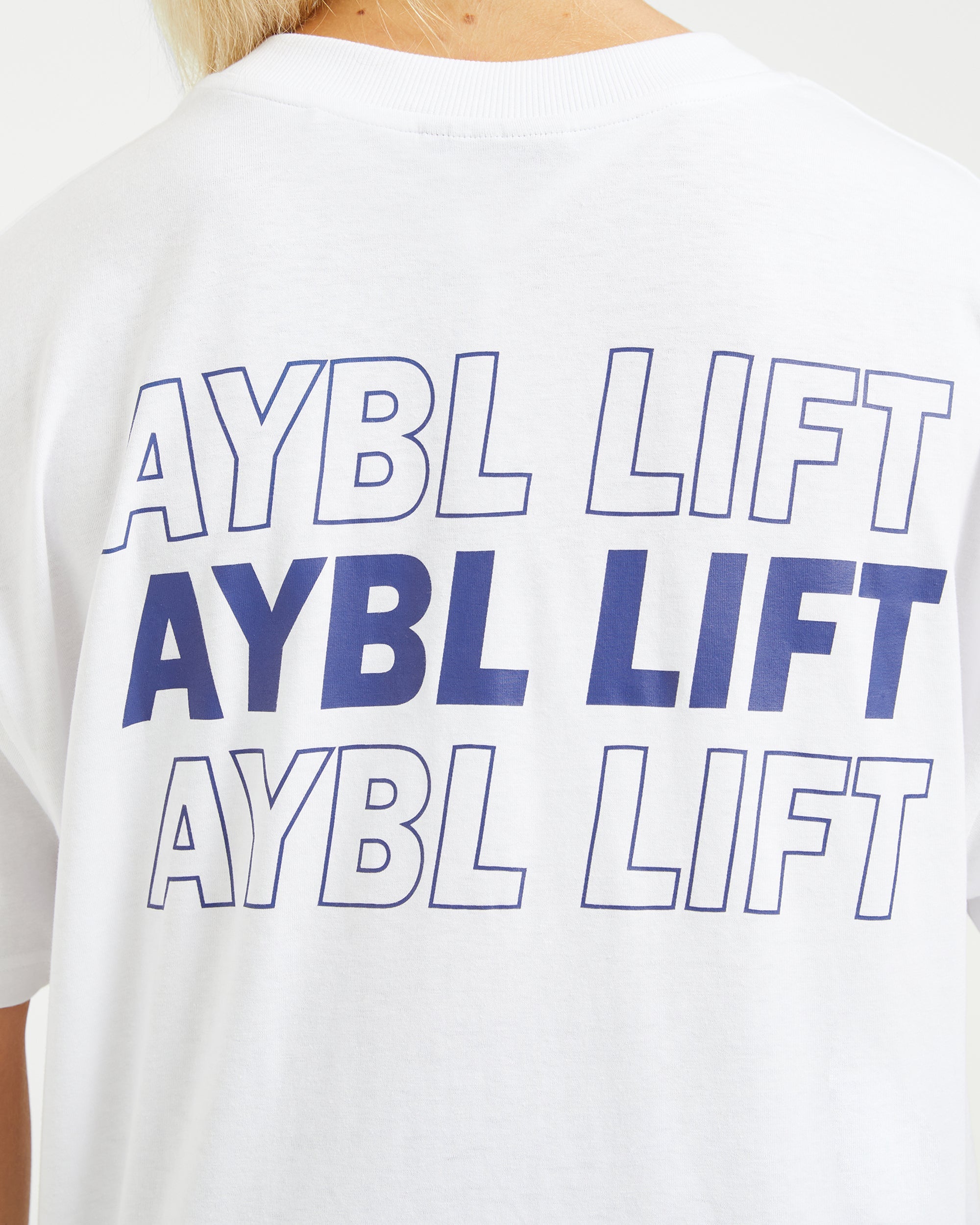 AYBL Lift Italic Oversized T Shirt - Blanc/Navy