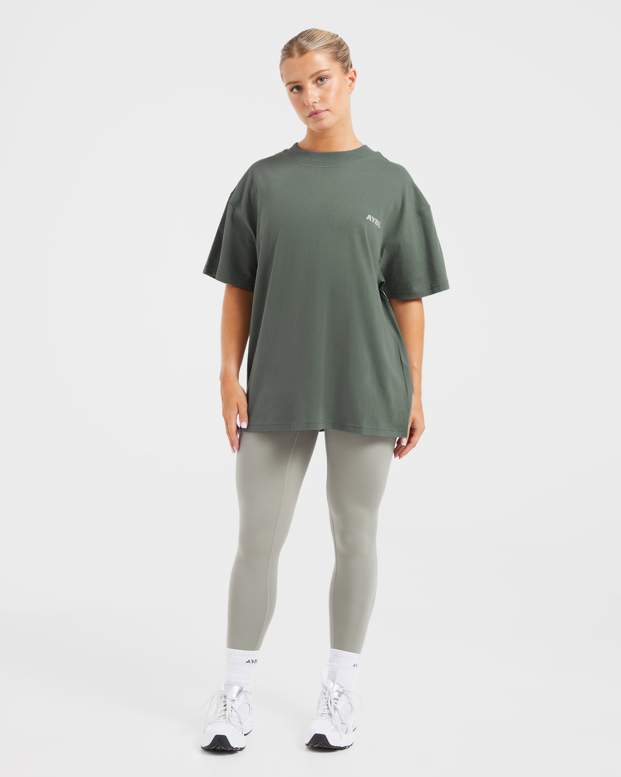 AYBL Lift Italic Oversized T Shirt - Vert/Off Blanc