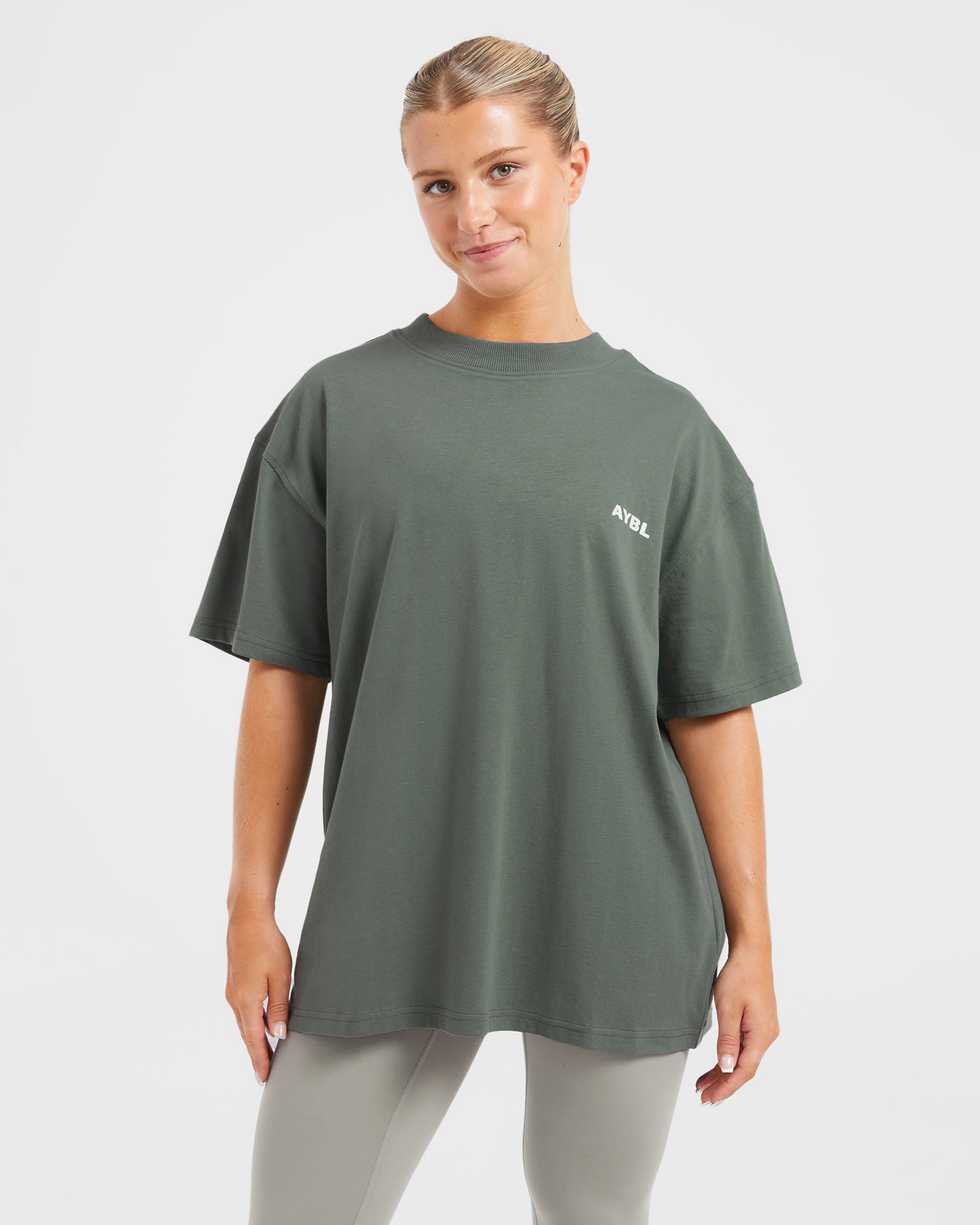 AYBL Lift Italic Oversized T Shirt - Vert/Off Blanc