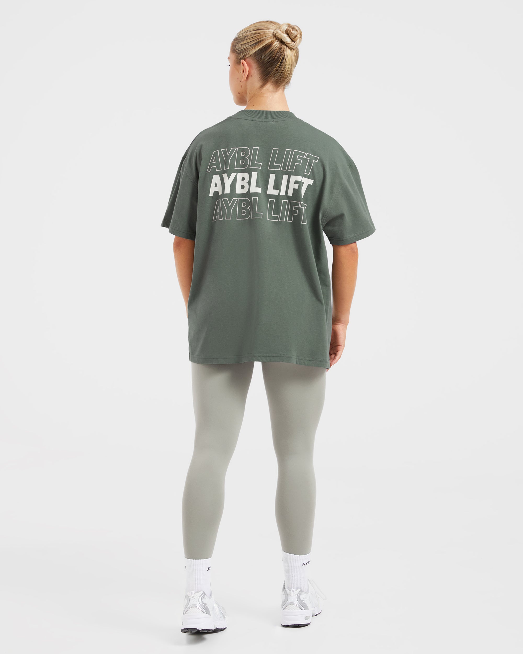 AYBL Lift Italic Oversized T Shirt - Vert/Off Blanc