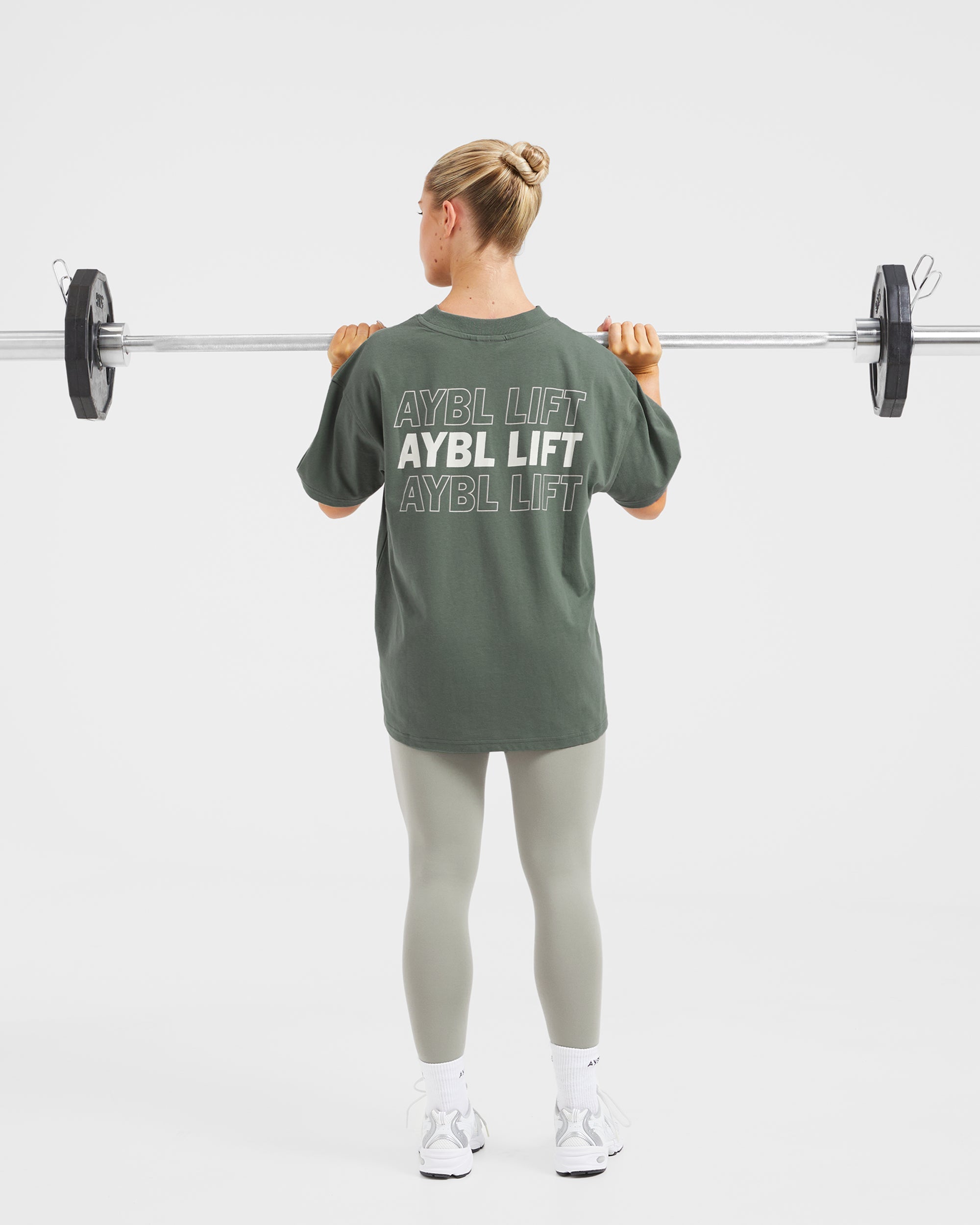 AYBL Lift Italic Oversized T Shirt - Vert/Off Blanc