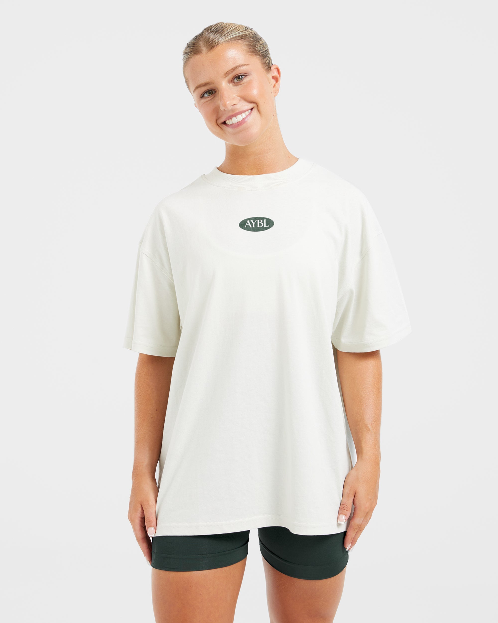 AYBL Lifestyle Oversized T Shirt - Off White/Forest Vert