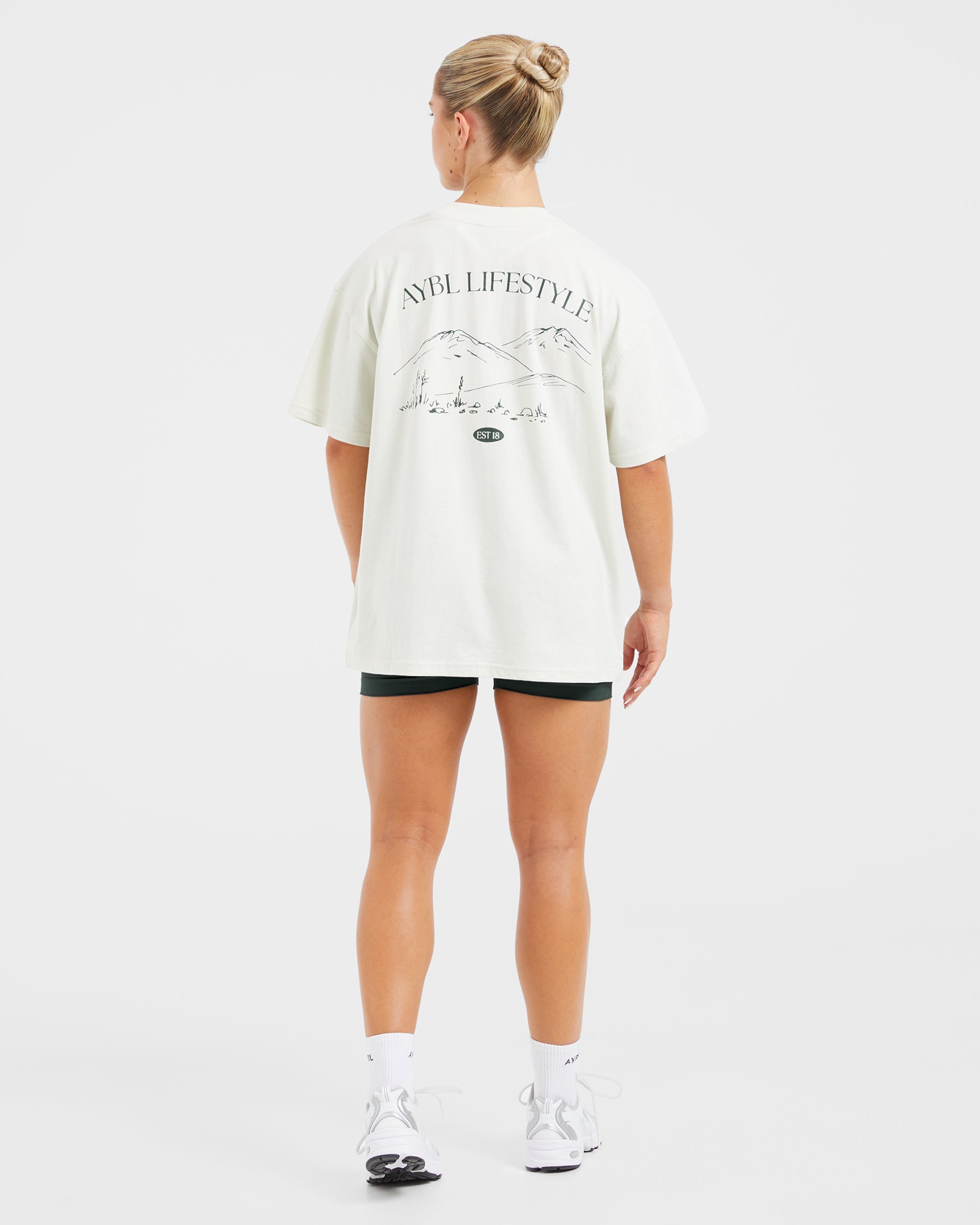 AYBL Lifestyle Oversized T Shirt - Off White/Forest Vert