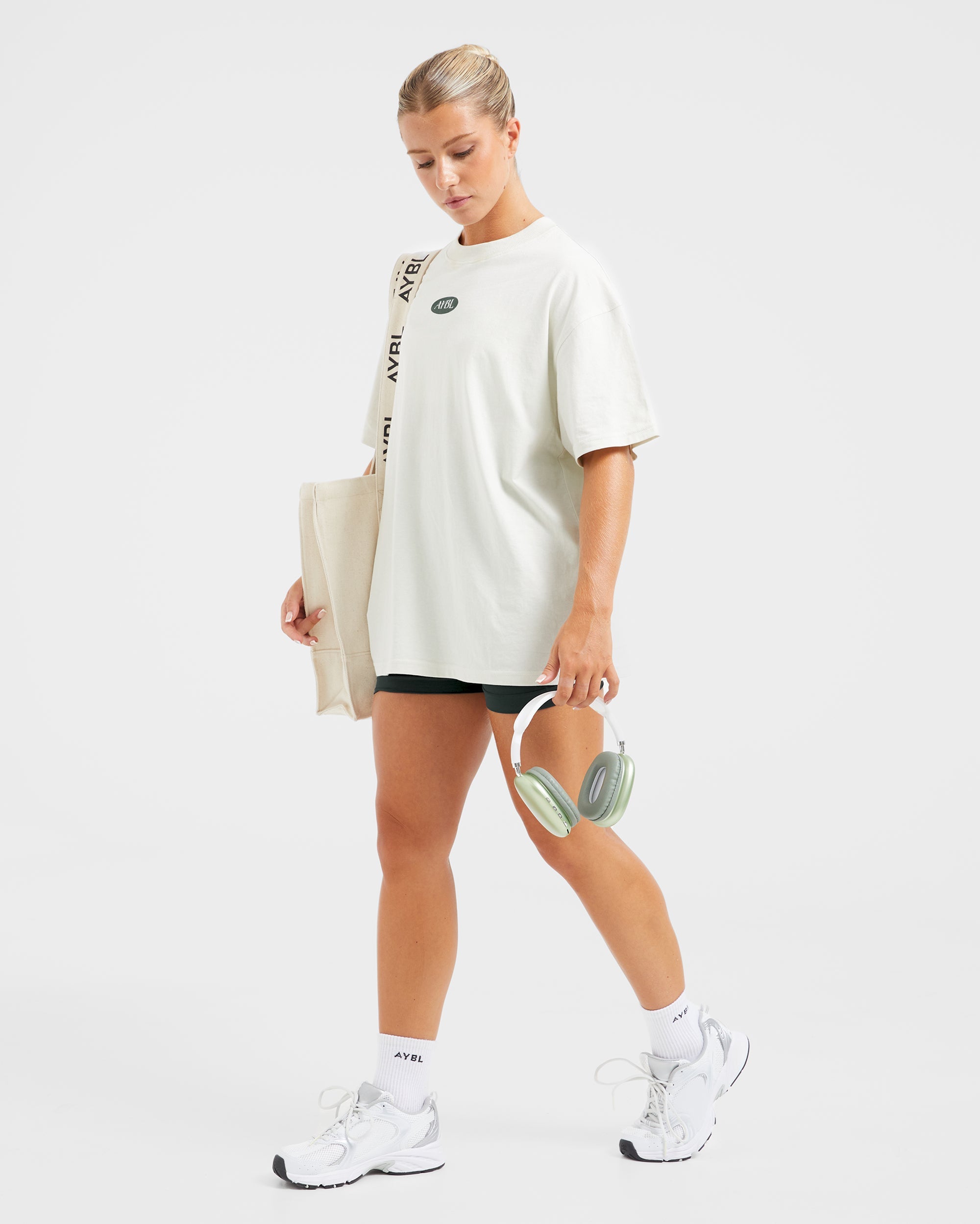 AYBL Lifestyle Oversized T Shirt - Off White/Forest Vert