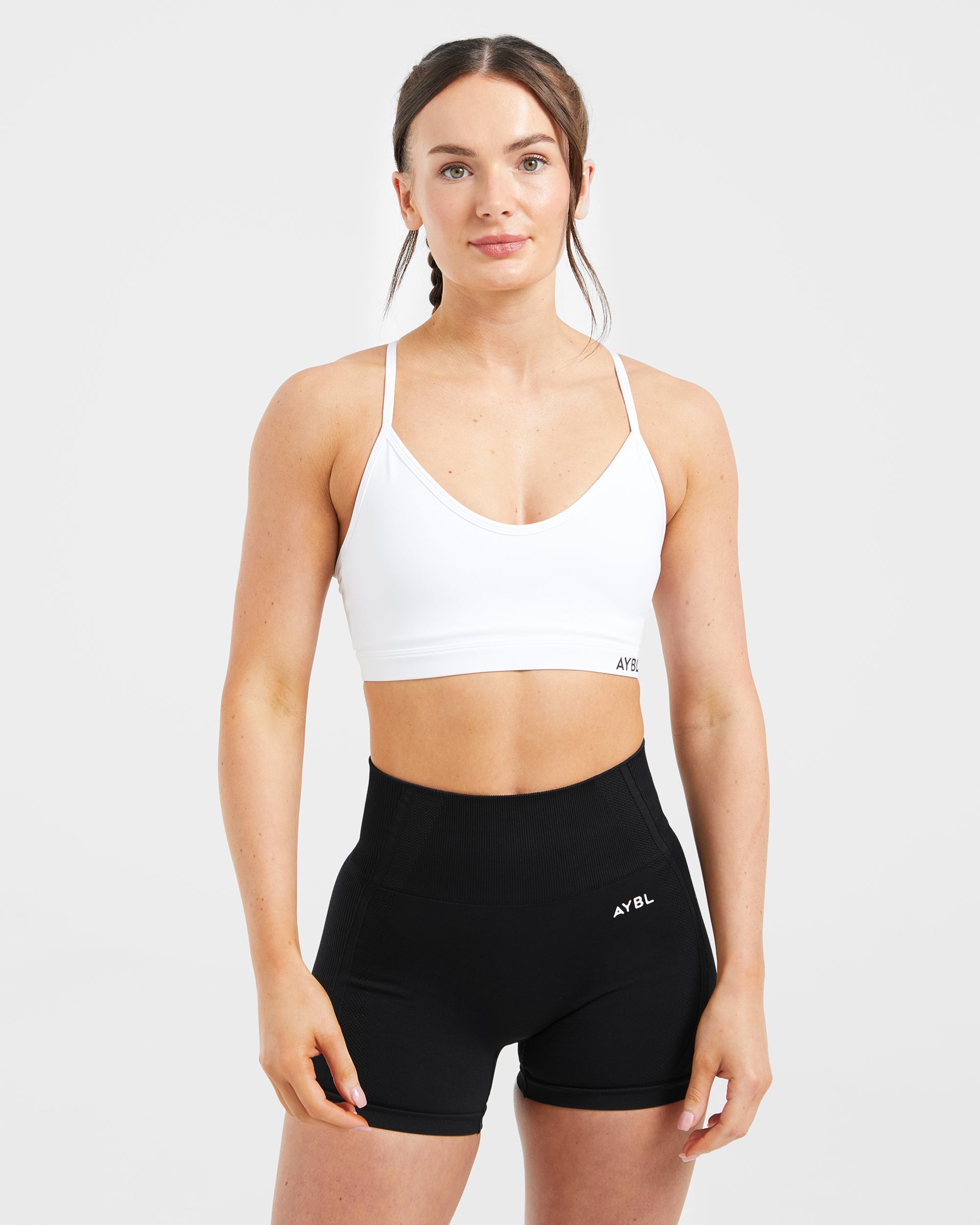 Essential V Neck Sports Bra - Blanc