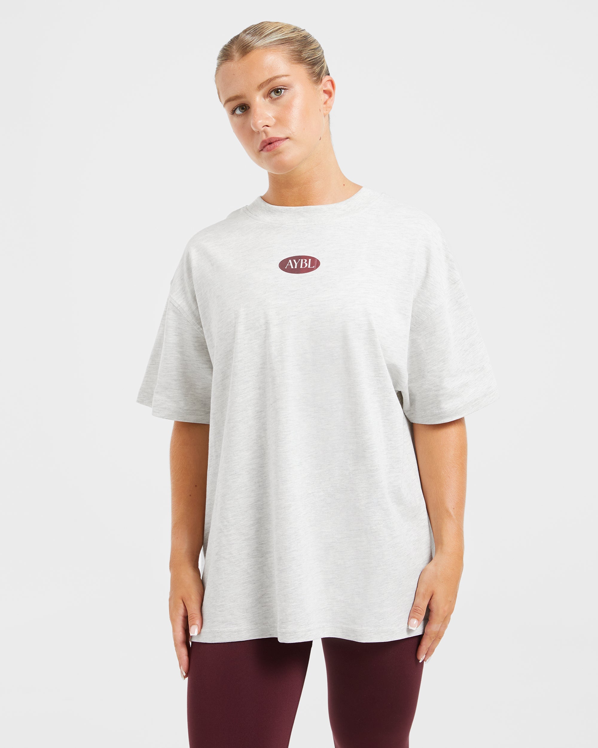 AYBL Lifestyle Oversized T Shirt - Heather Gris/Burgundy