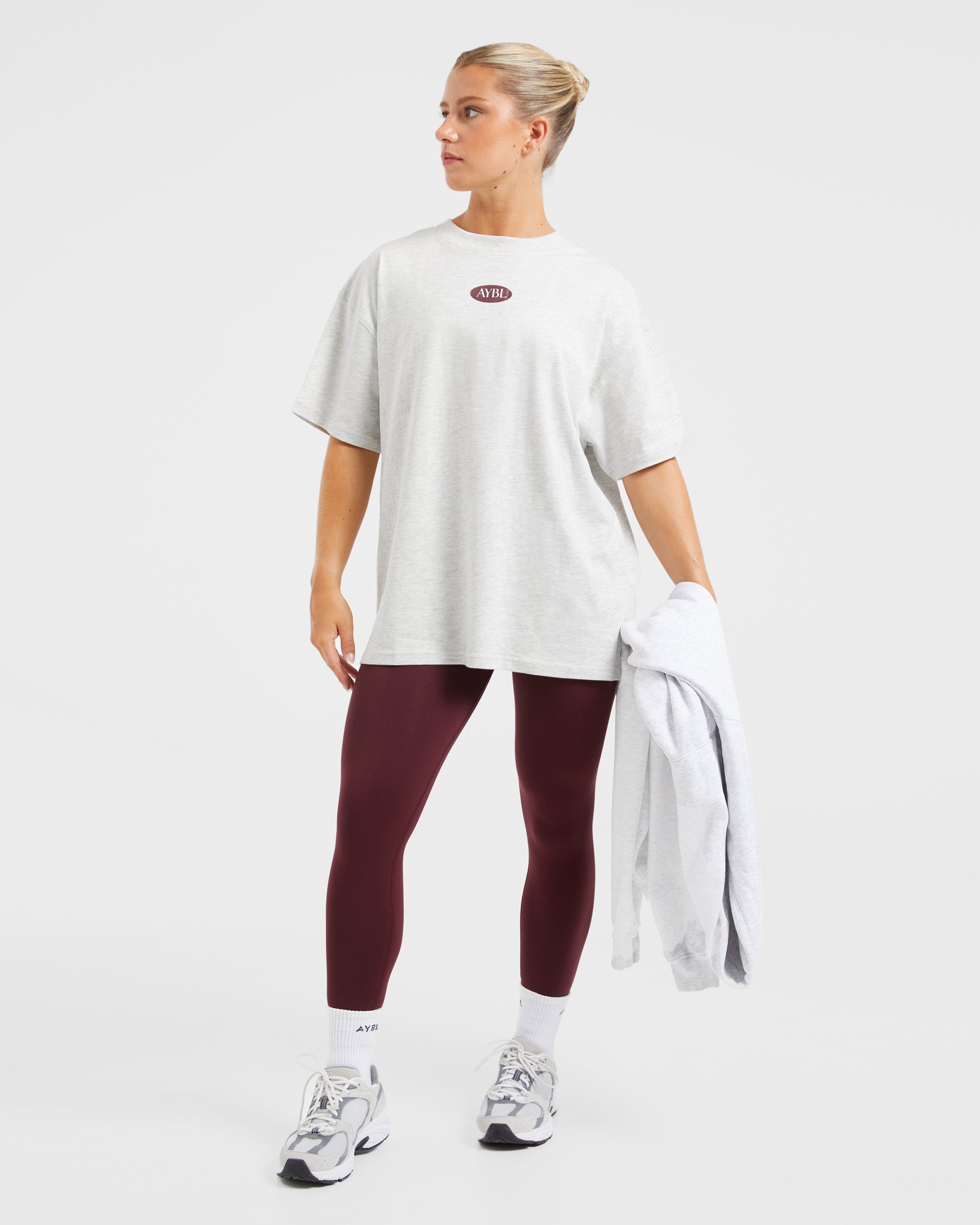 AYBL Lifestyle Oversized T Shirt - Heather Gris/Burgundy