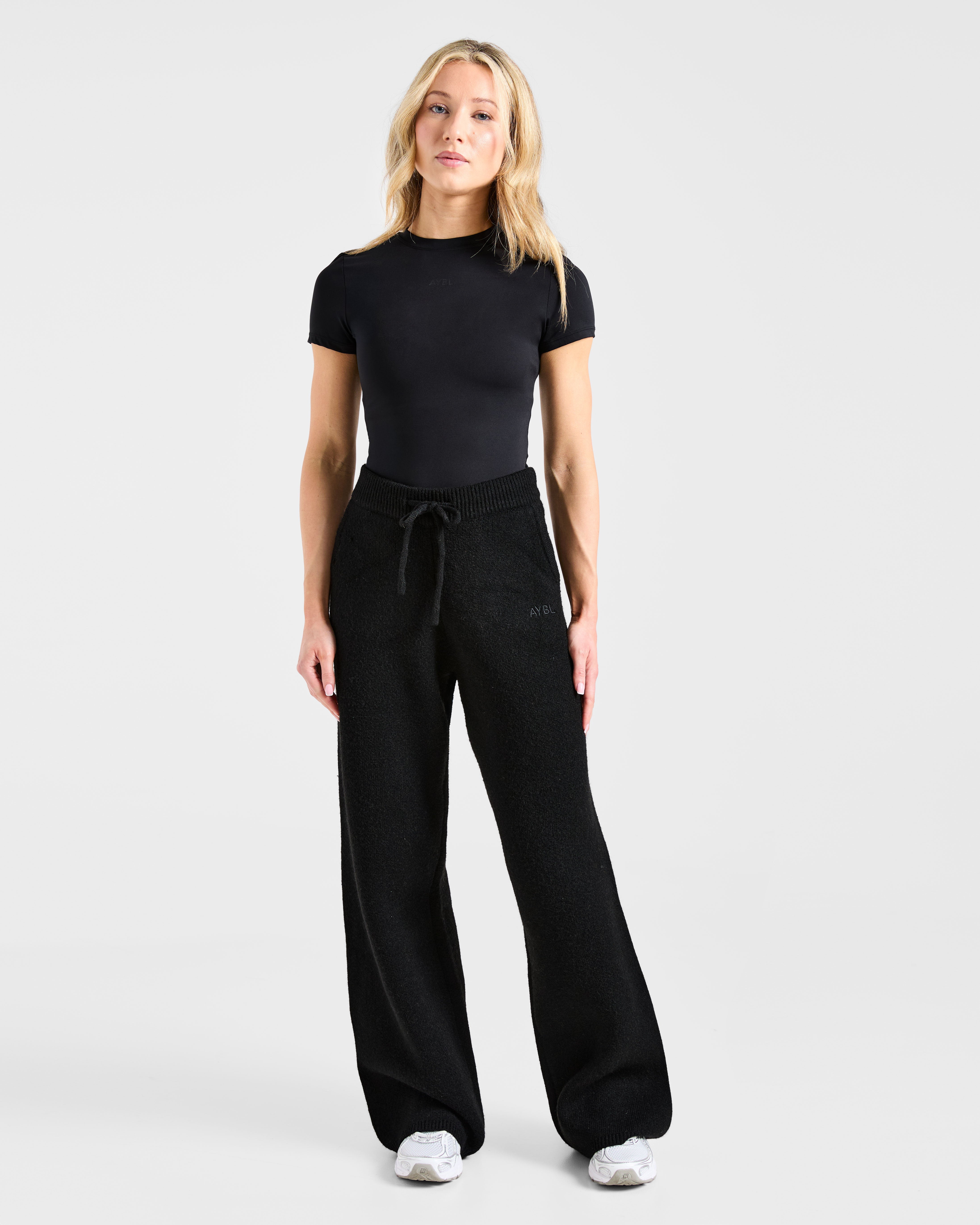 Soft Oversized Knitted Straight Leg Joggers - Noir