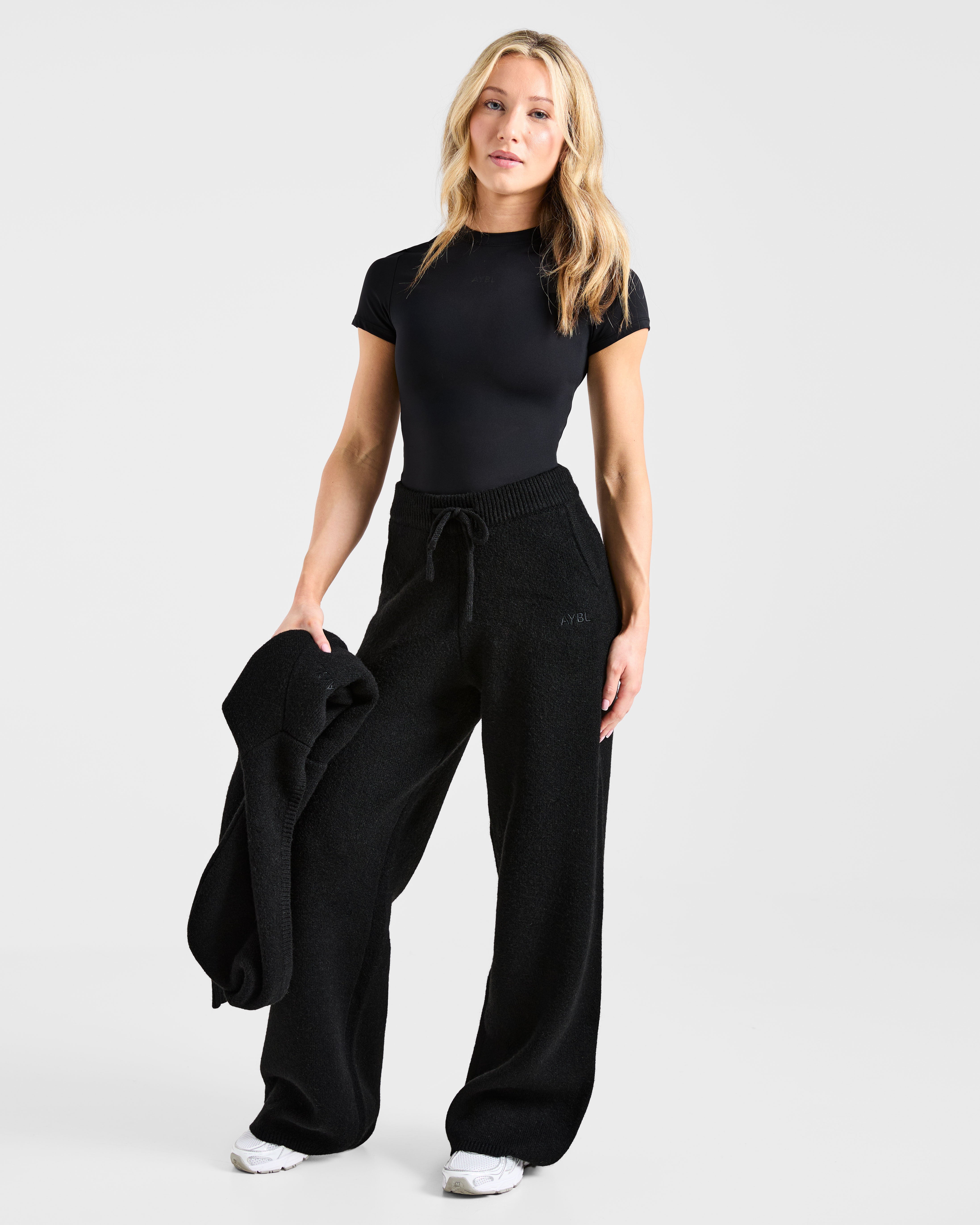 Soft Oversized Knitted Straight Leg Joggers - Noir