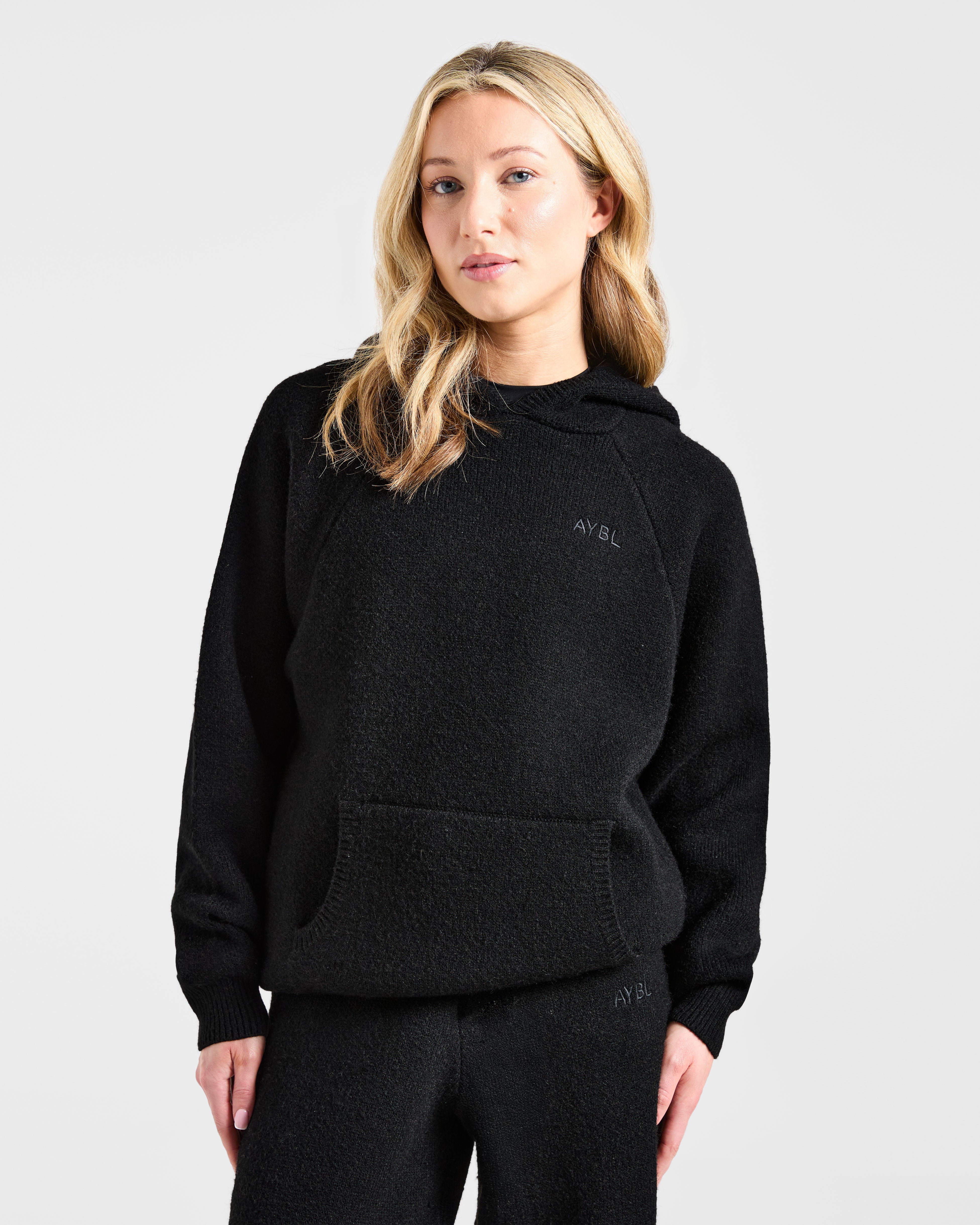 Soft Oversized Knitted Hoodie - Noir