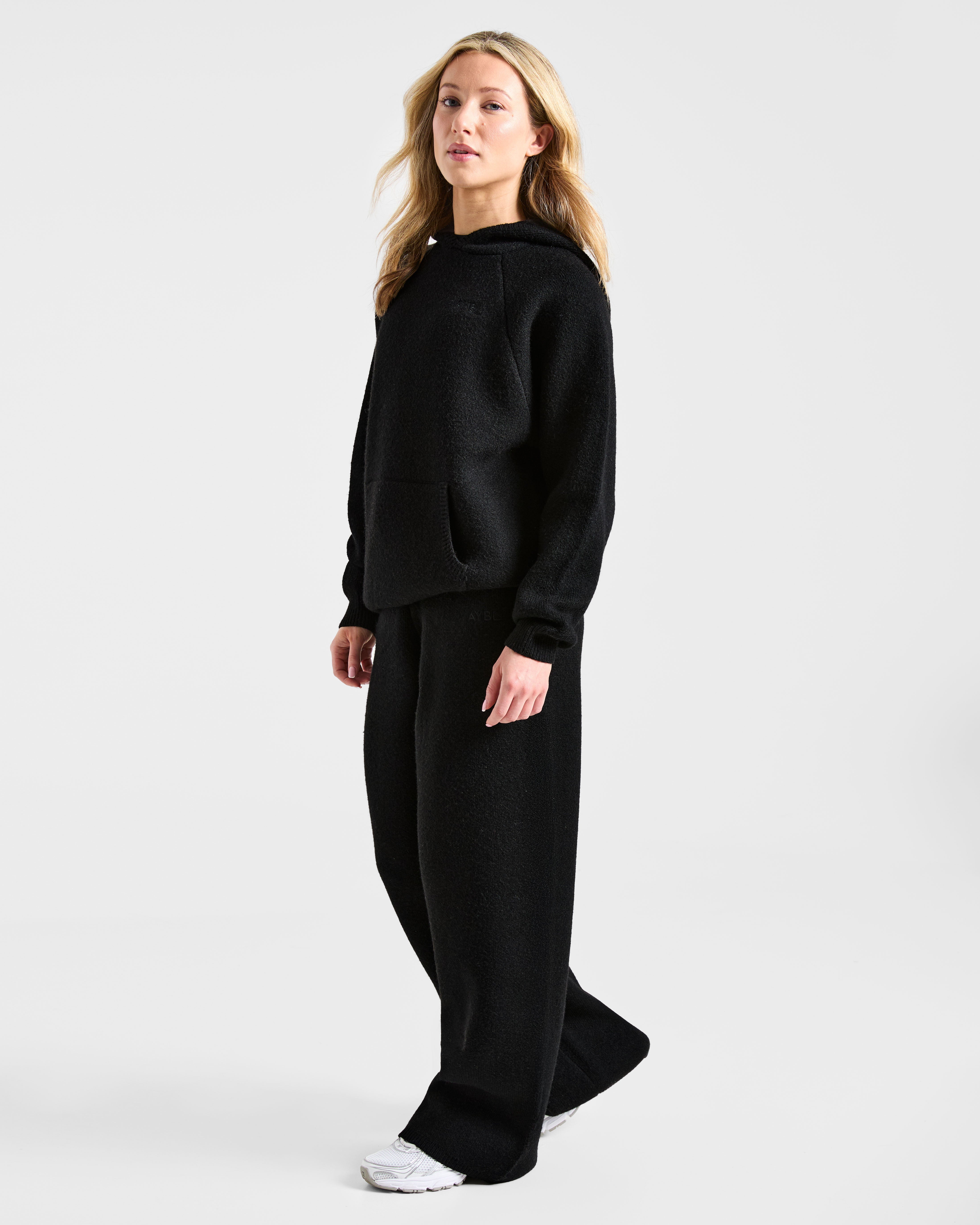 Soft Oversized Knitted Hoodie - Noir