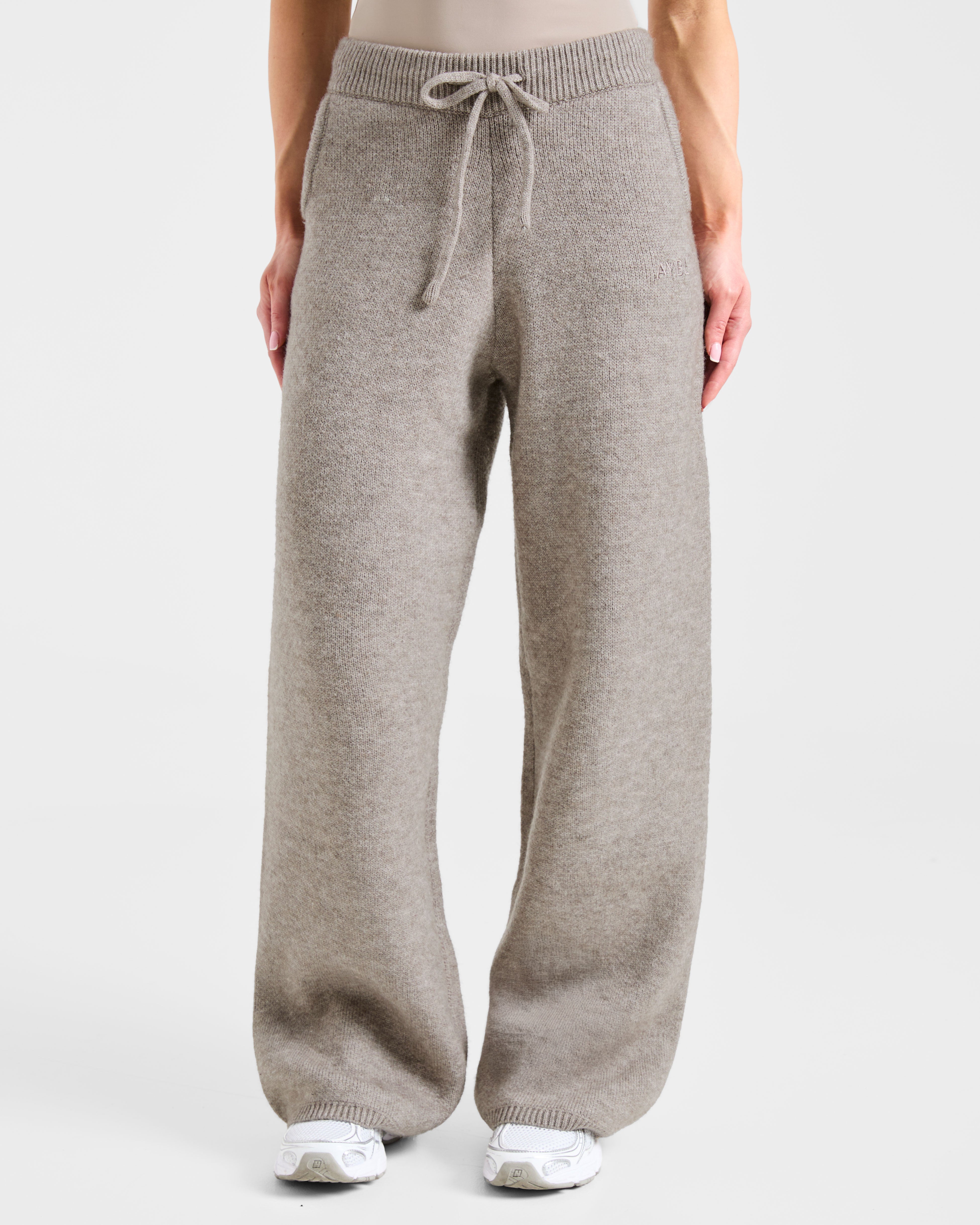Soft Oversized Knitted Straight Leg Joggers - Marron Marl