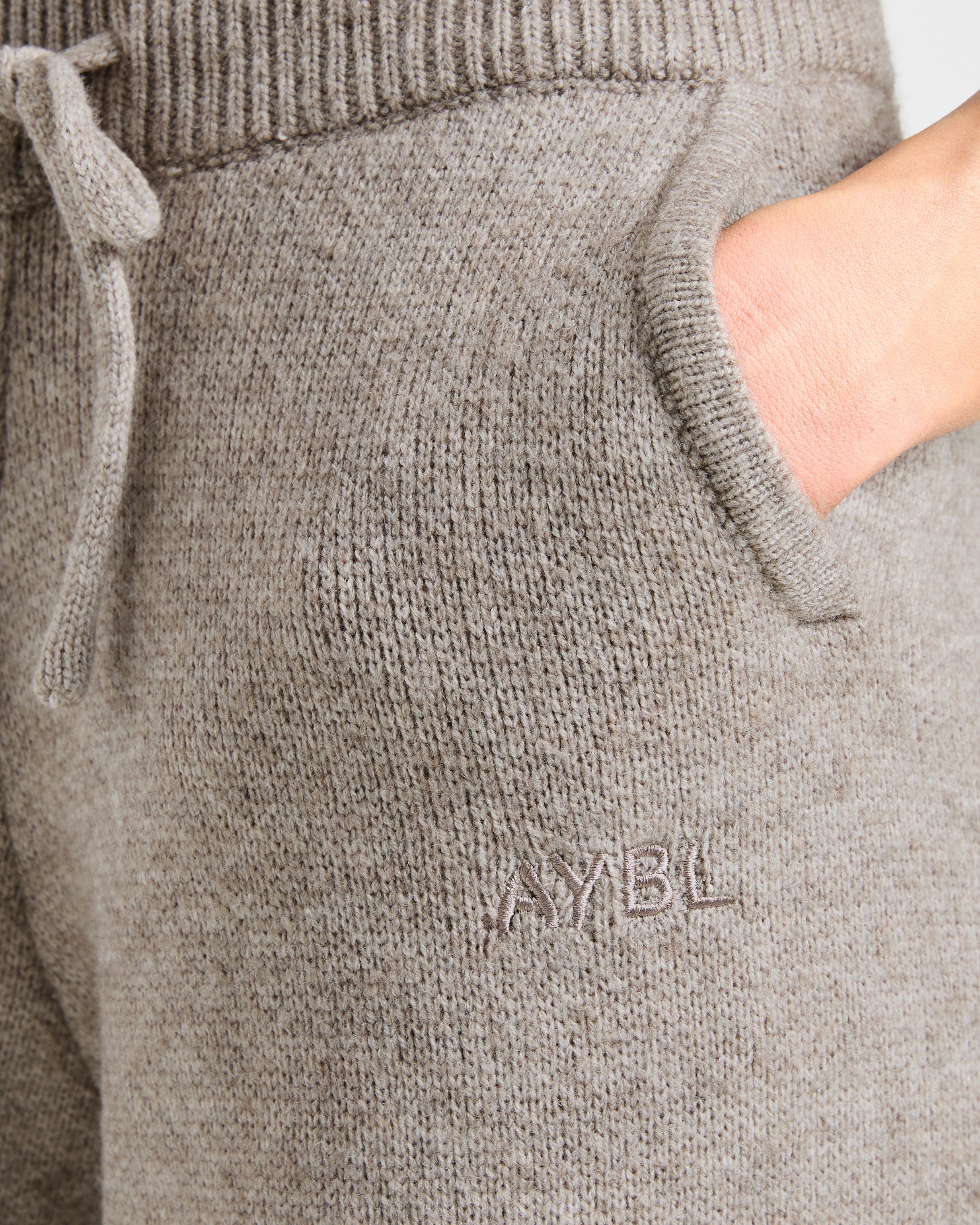 Soft Oversized Knitted Straight Leg Joggers - Marron Marl