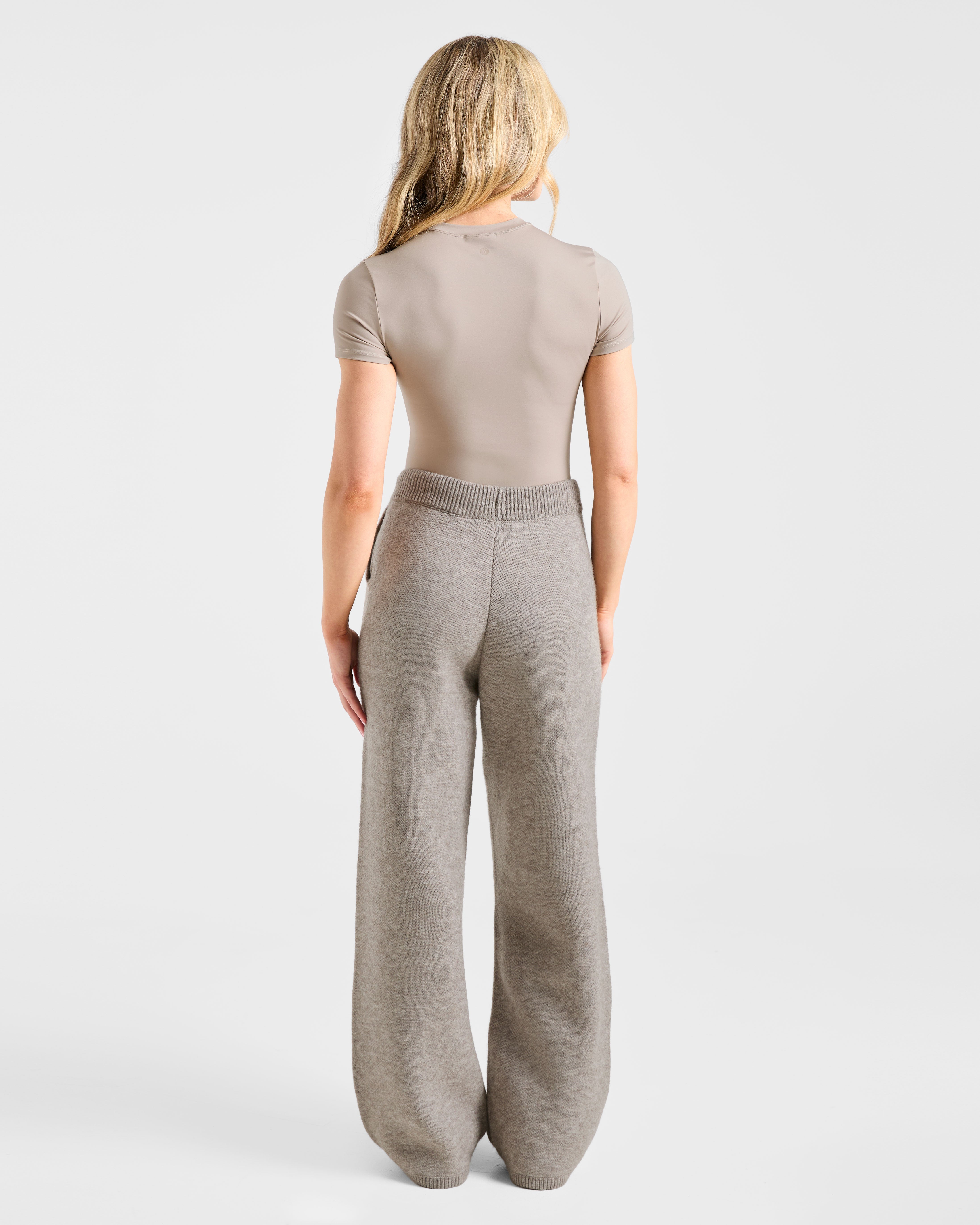 Soft Oversized Knitted Straight Leg Joggers - Marron Marl