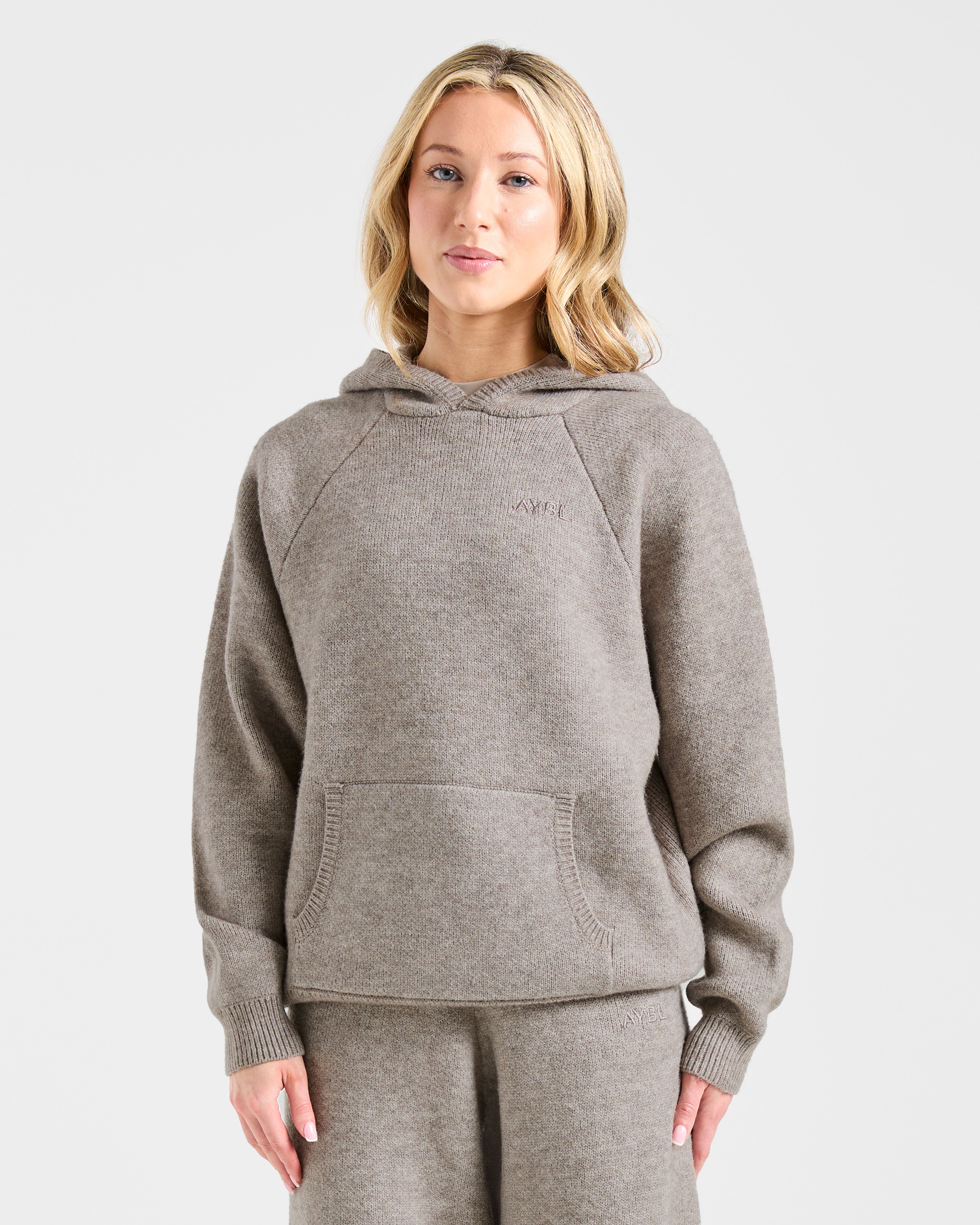 Soft Oversized Knitted Hoodie - Marron Marl