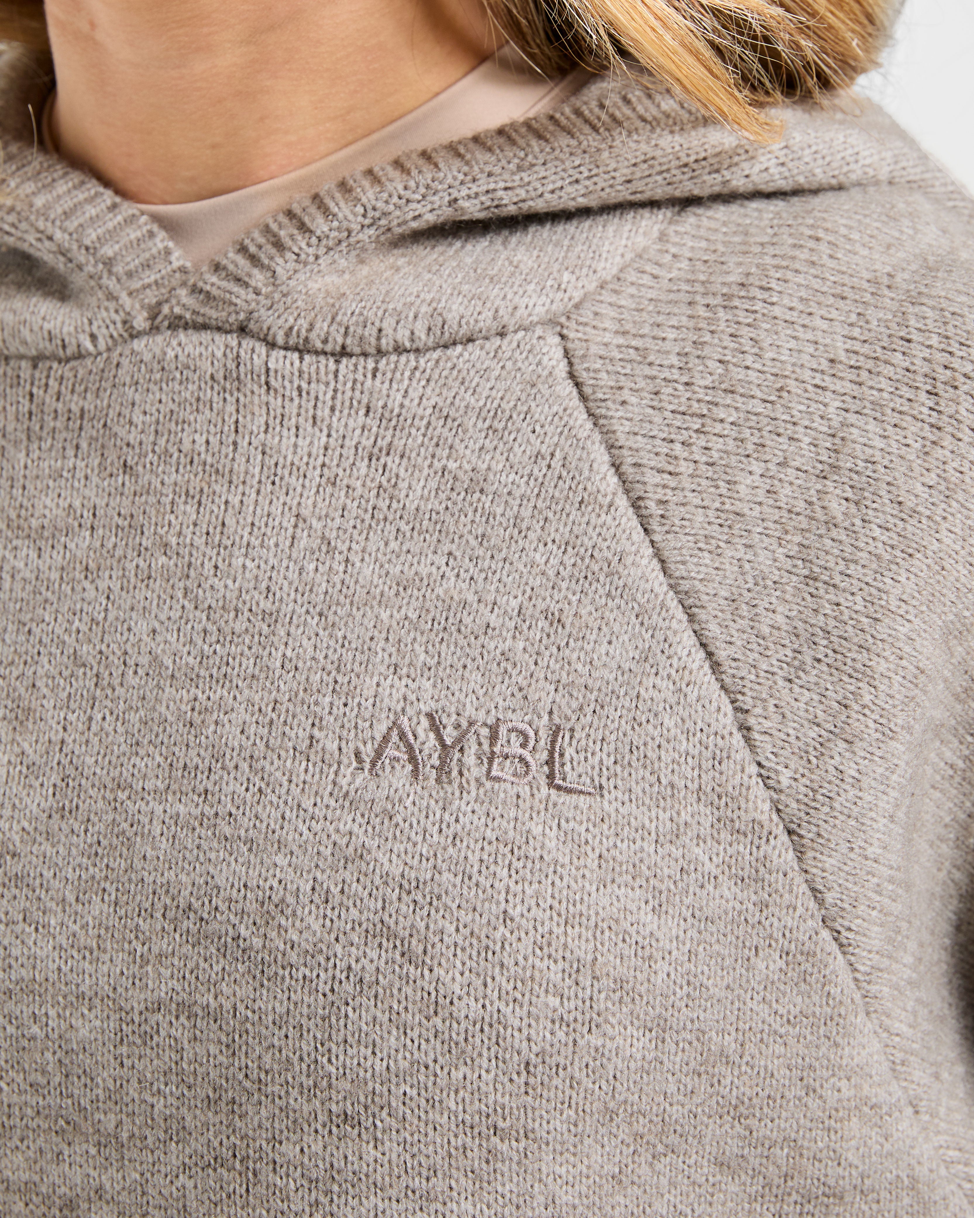 Soft Oversized Knitted Hoodie - Marron Marl