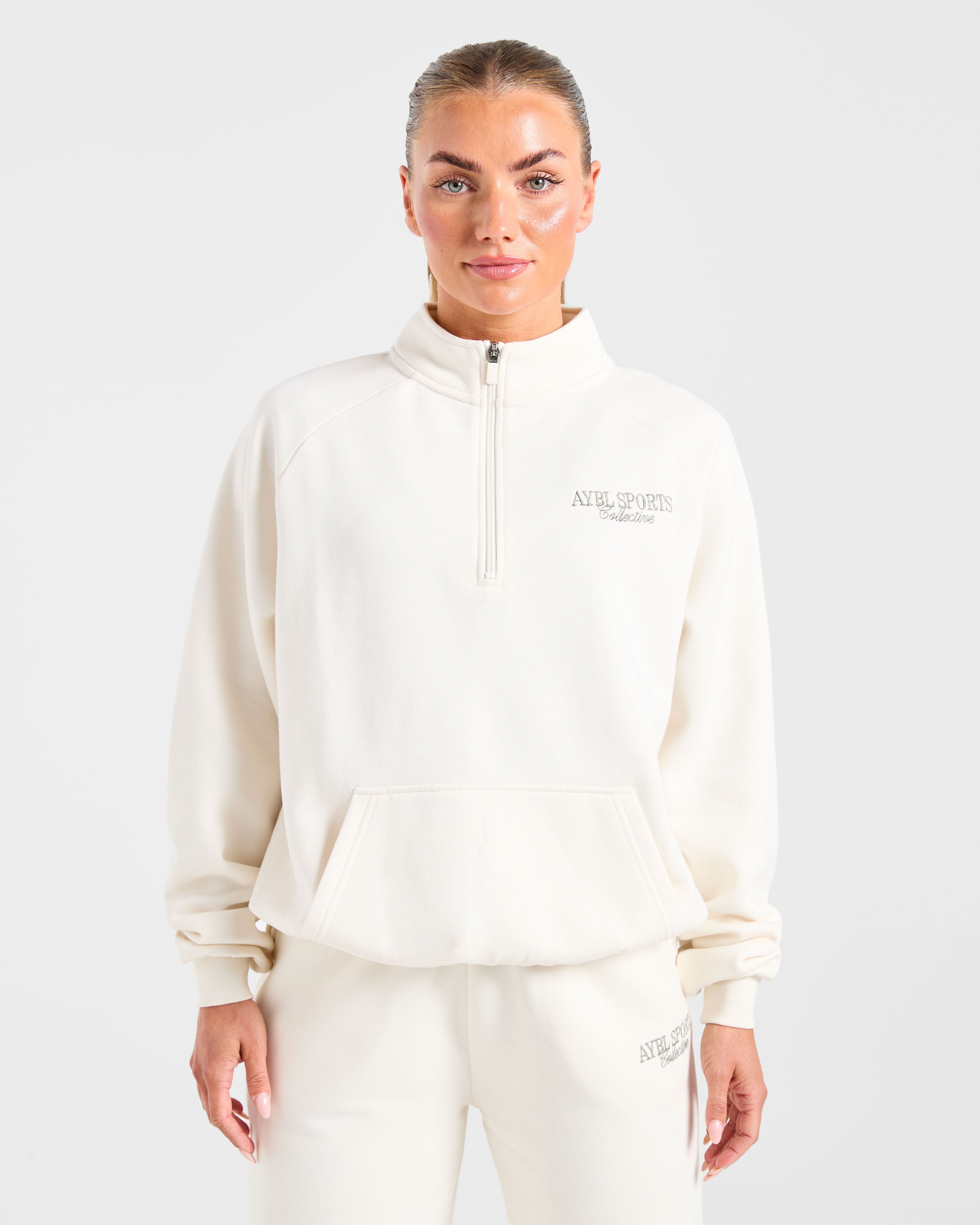 Sports Collective Oversized 1/4 Zip Pullover - Off Blanc/Vert