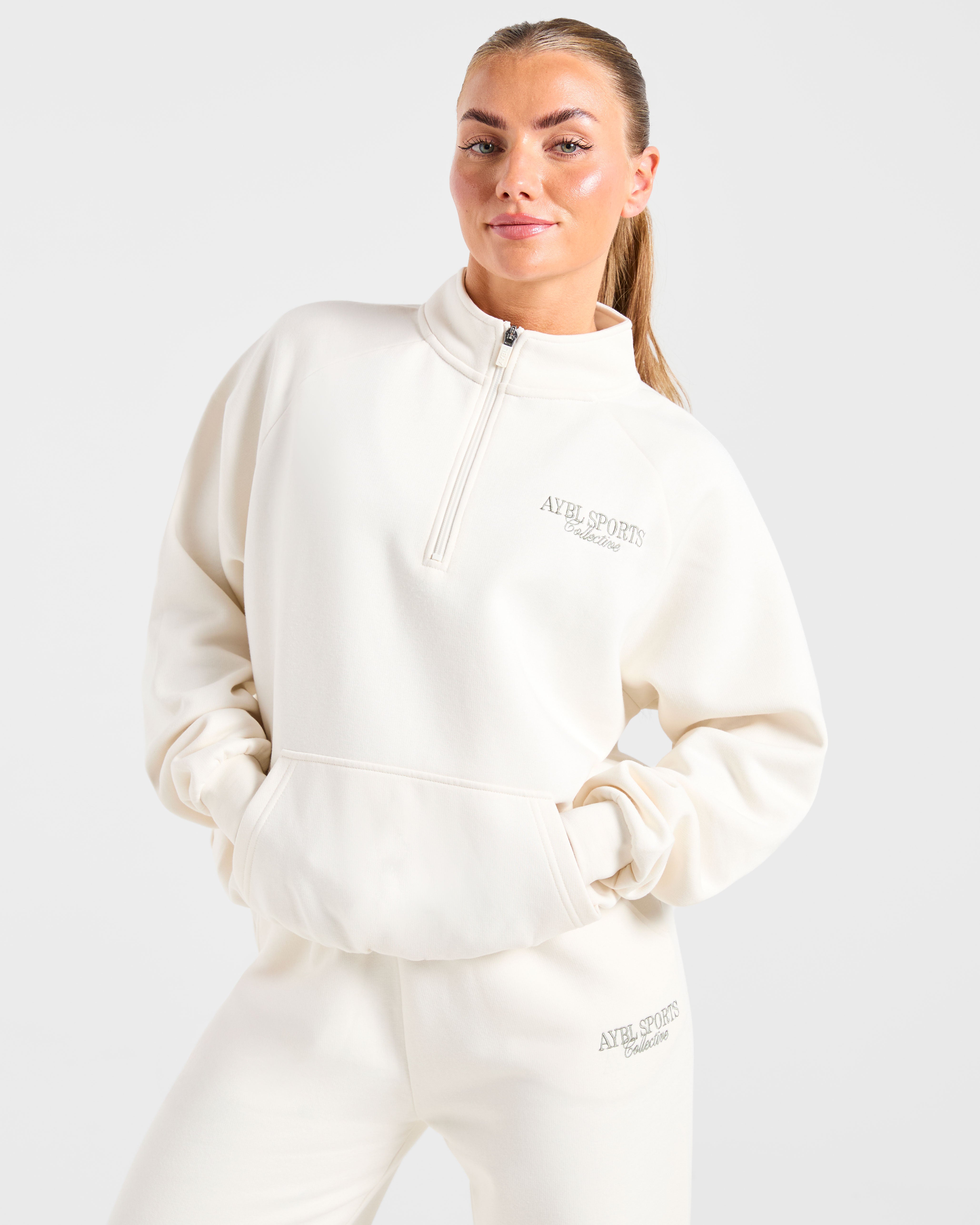 Sports Collective Oversized 1/4 Zip Pullover - Off Blanc/Vert