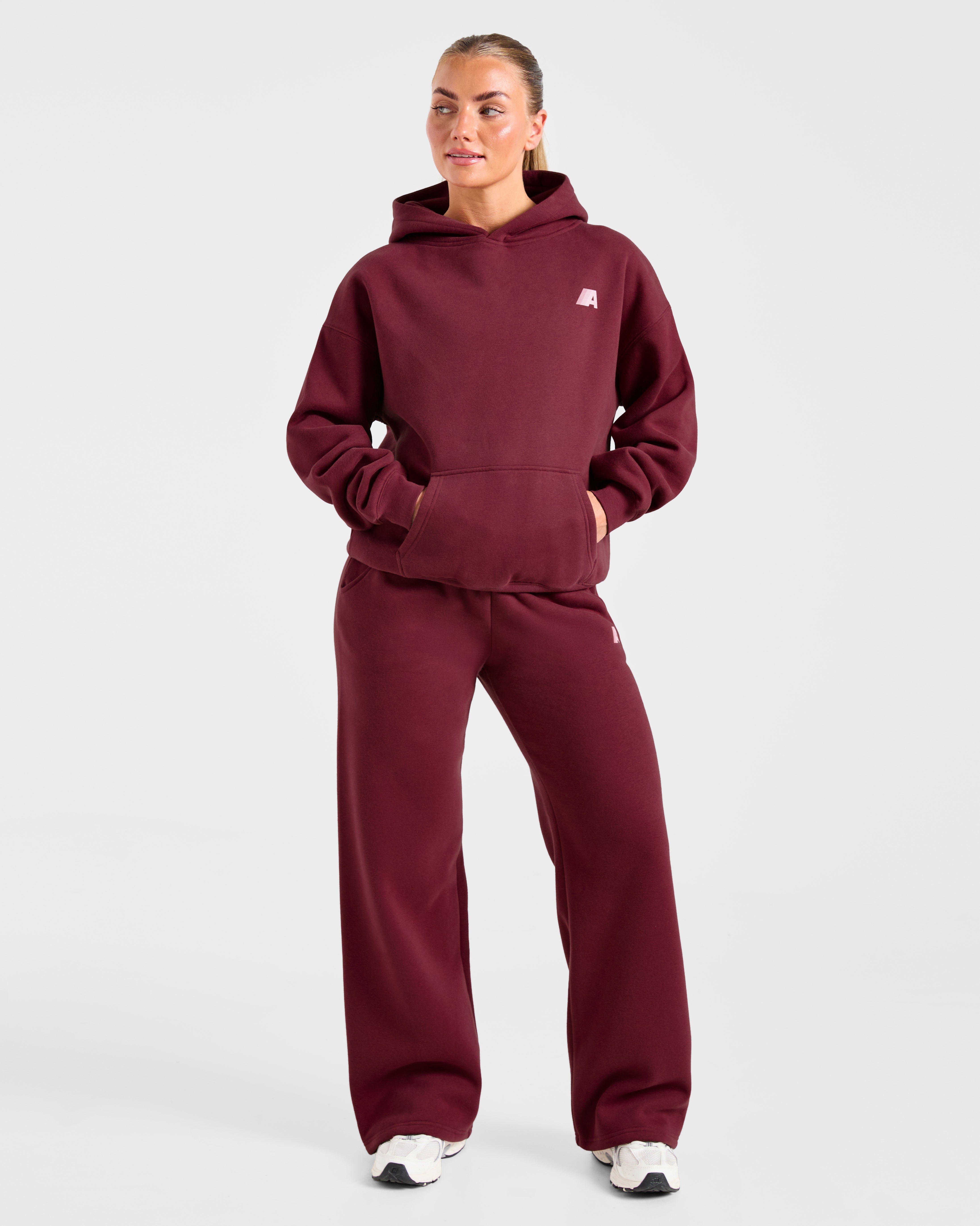 Retro Athletics Oversized Straight Leg Joggers - Deep Raspberry/Rose