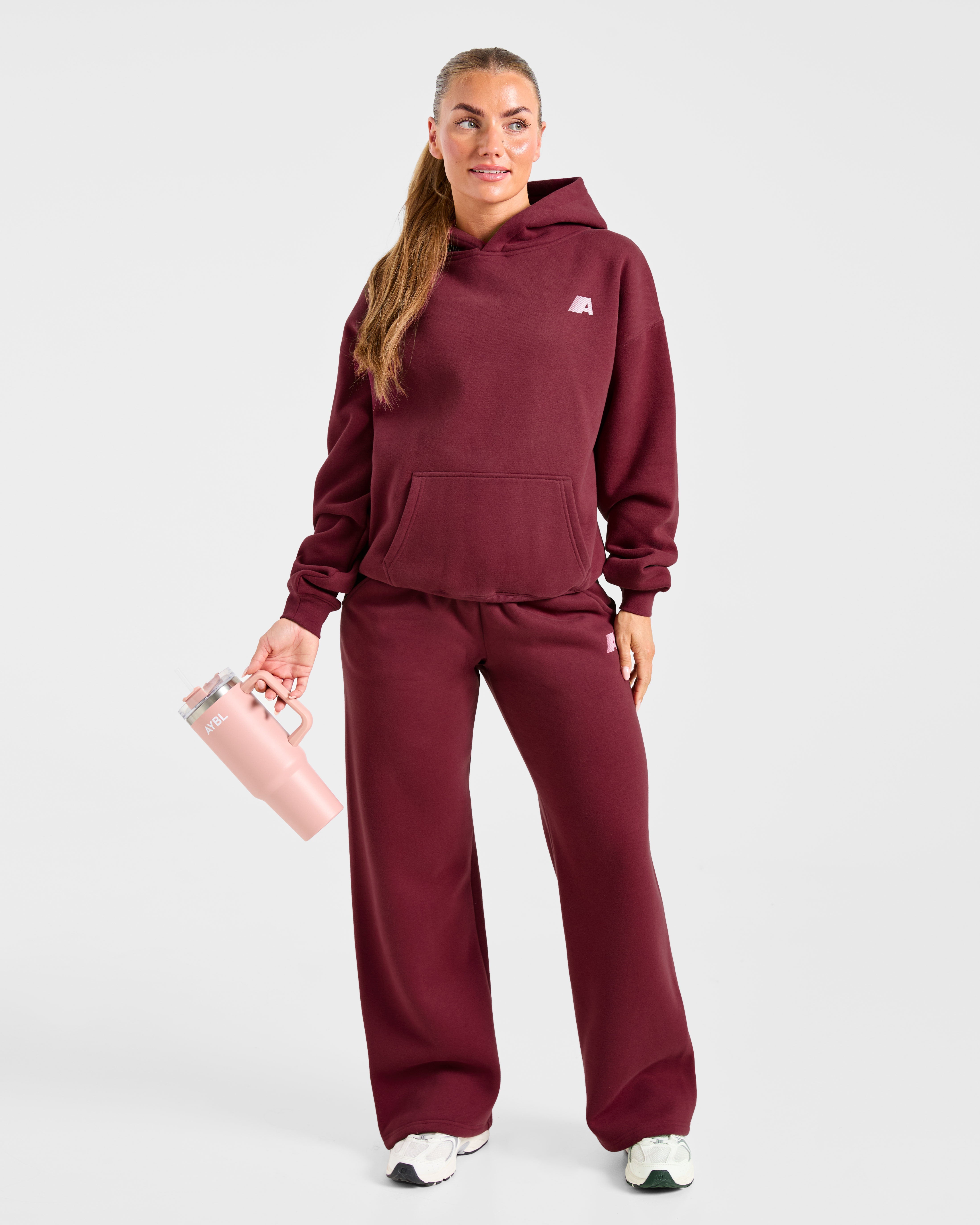 Retro Athletics Oversized Straight Leg Joggers - Deep Raspberry/Rose