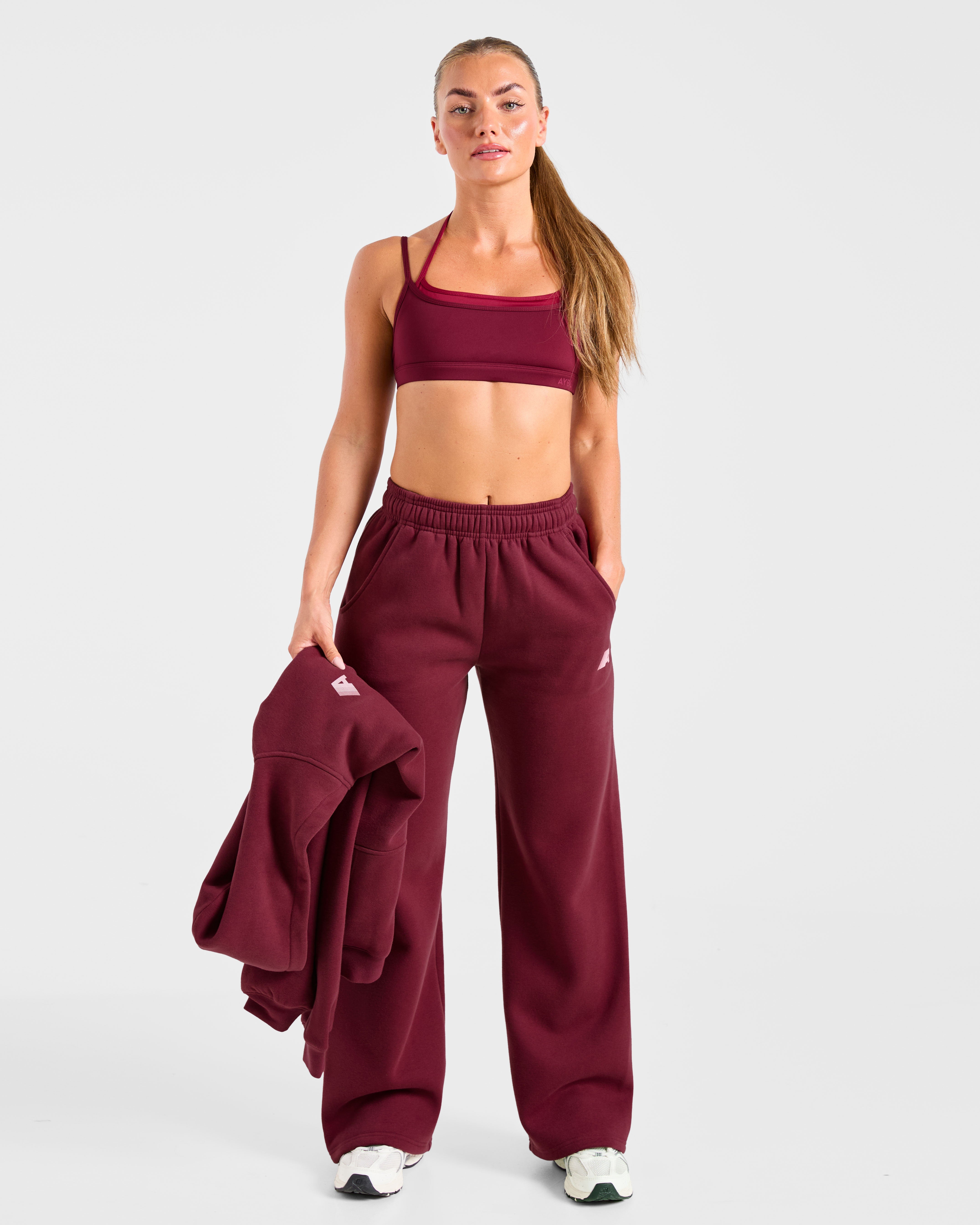 Retro Athletics Oversized Straight Leg Joggers - Deep Raspberry/Rose