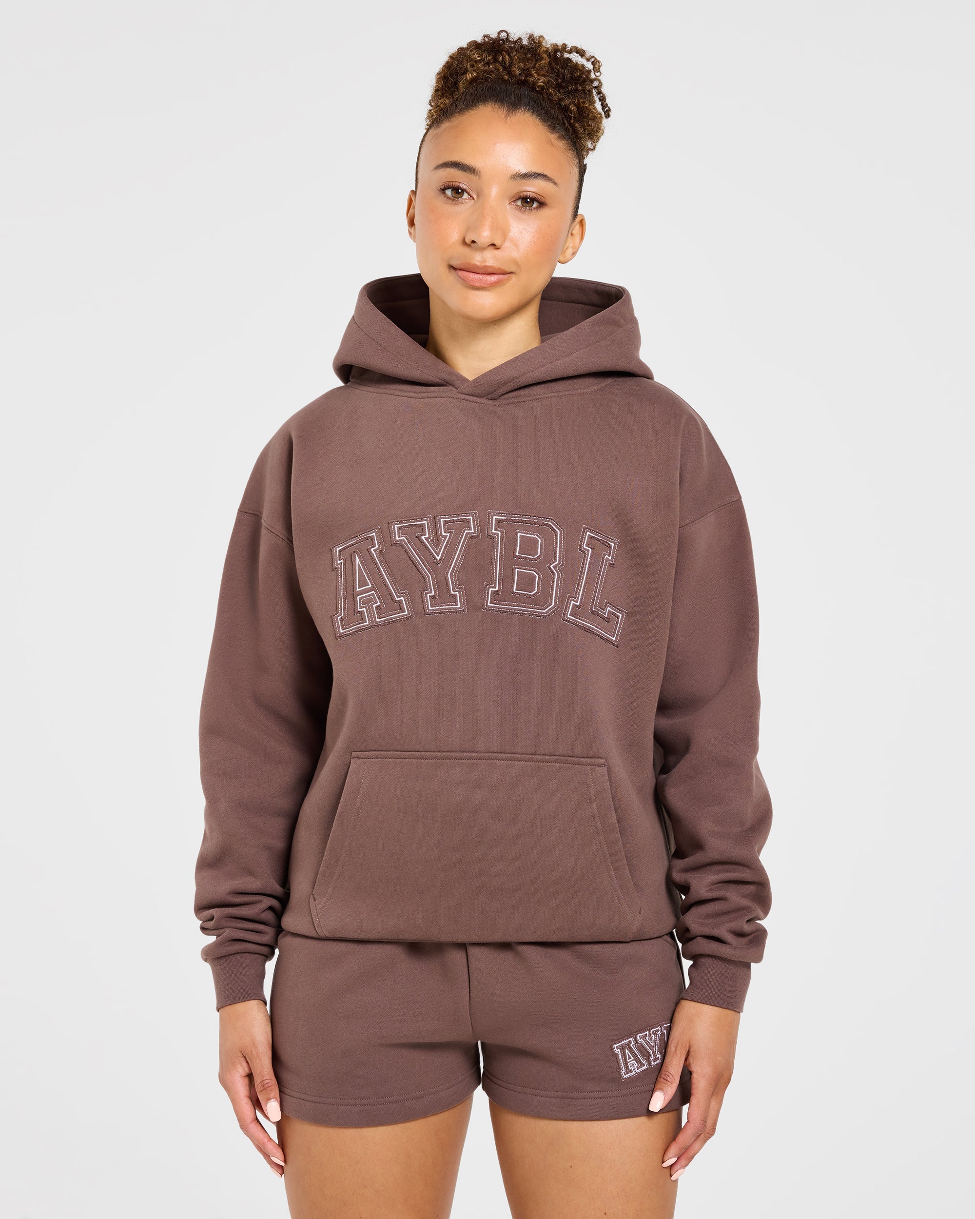 Varsity Applique Oversized Hoodie - Marron