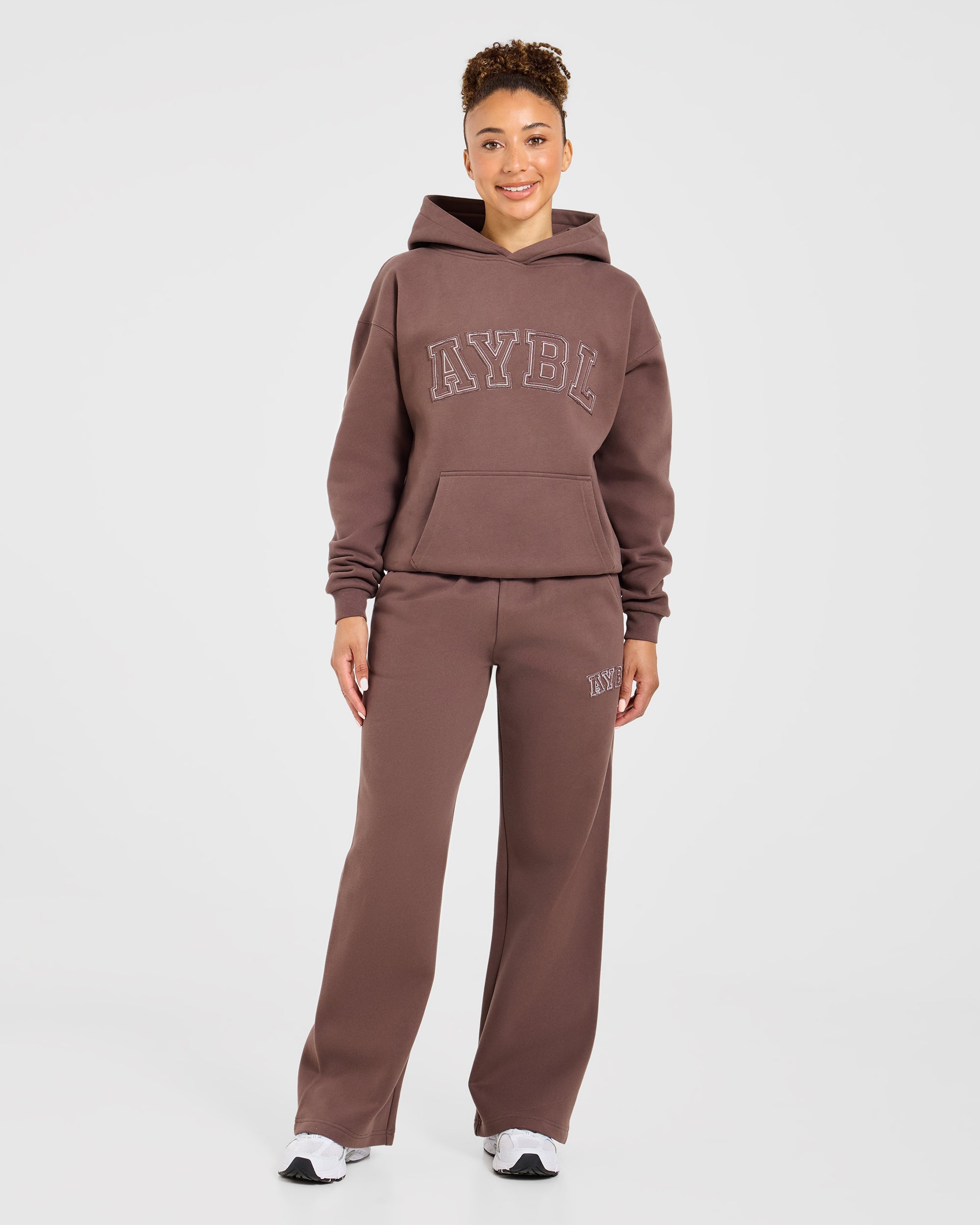 Varsity Applique Oversized Straight Leg Joggers - Marron
