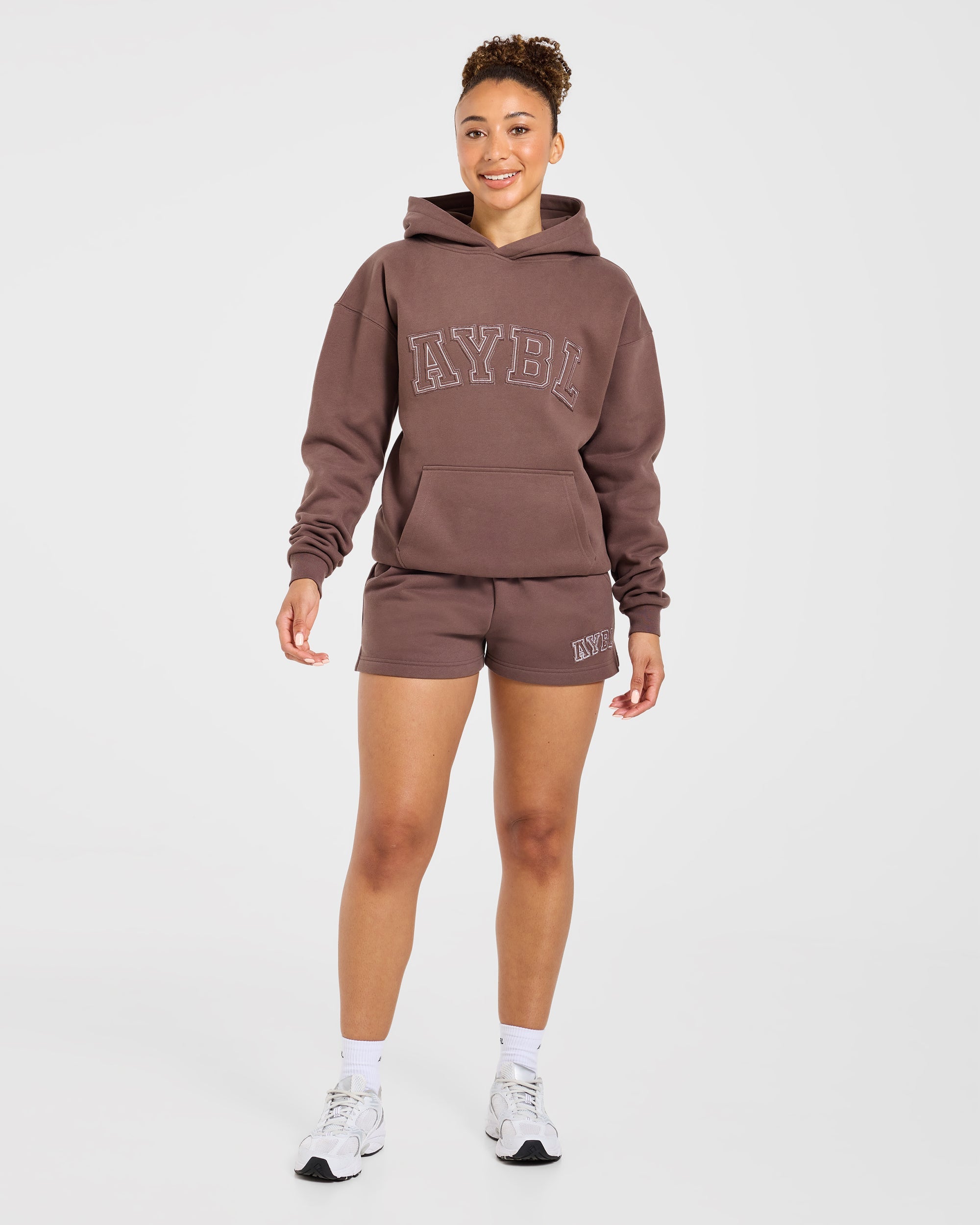 Varsity Applique Oversized Hoodie - Marron