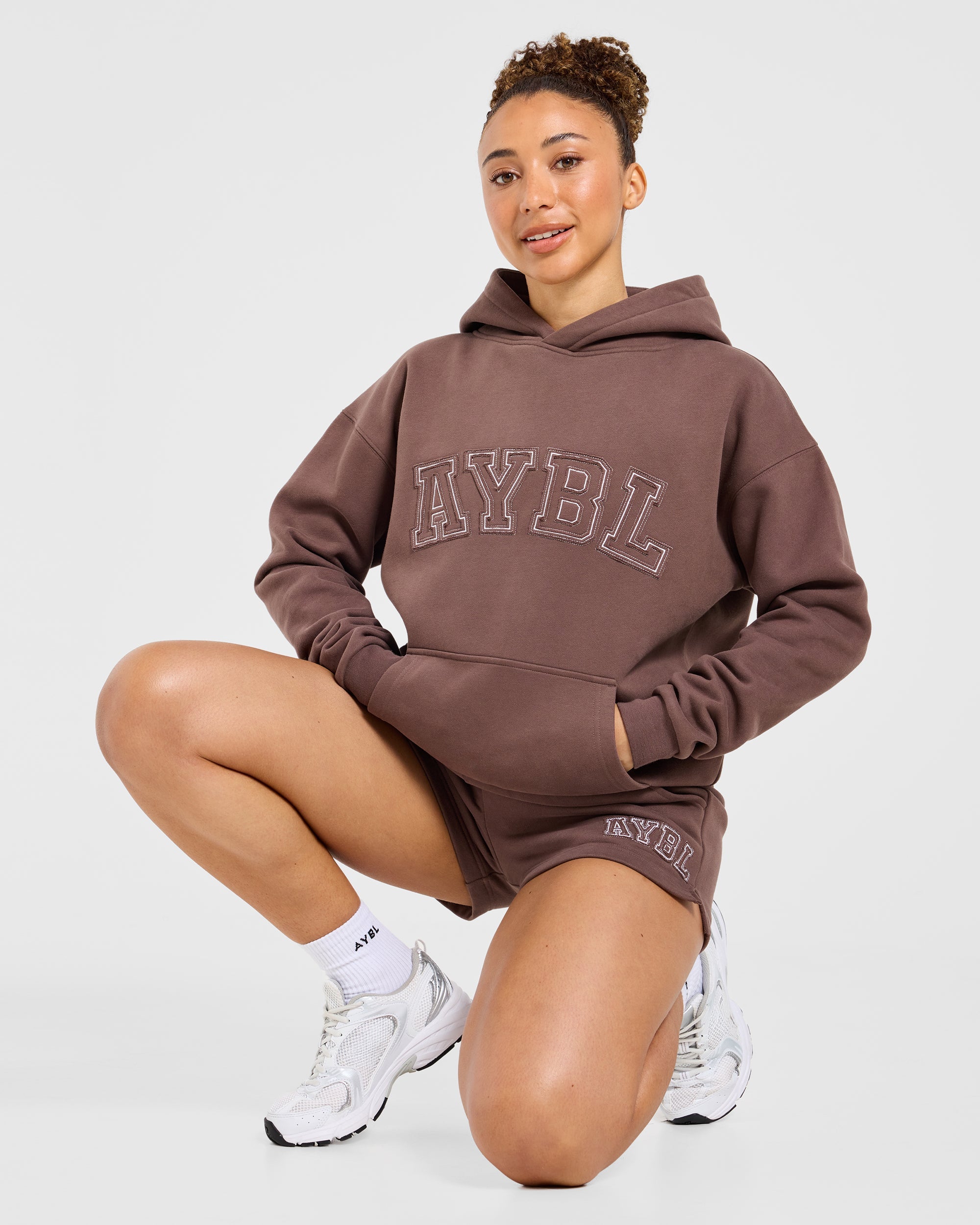 Varsity Applique Oversized Hoodie - Marron
