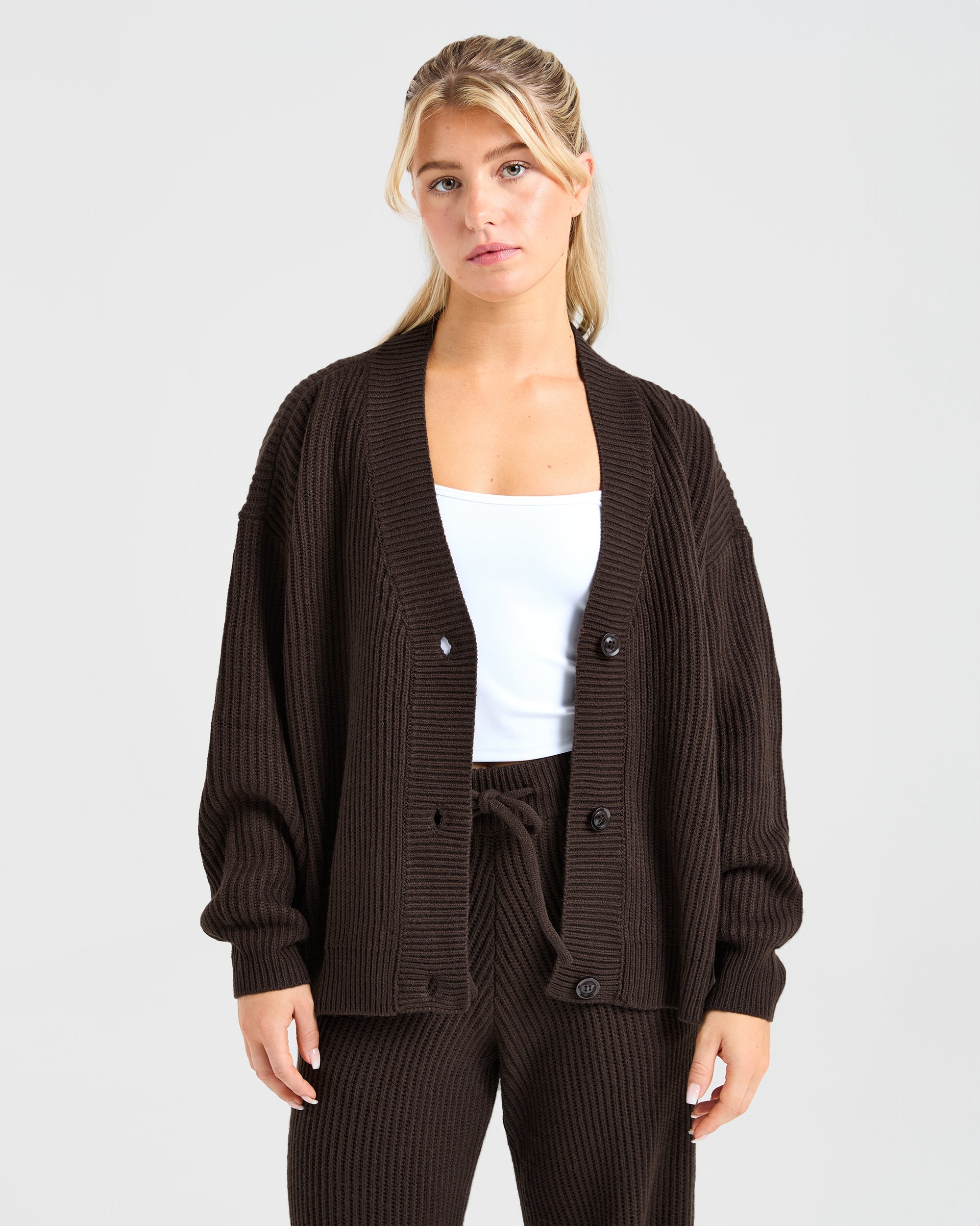 Lounge Oversized Knit Cardigan - Deep Cocoa Brun