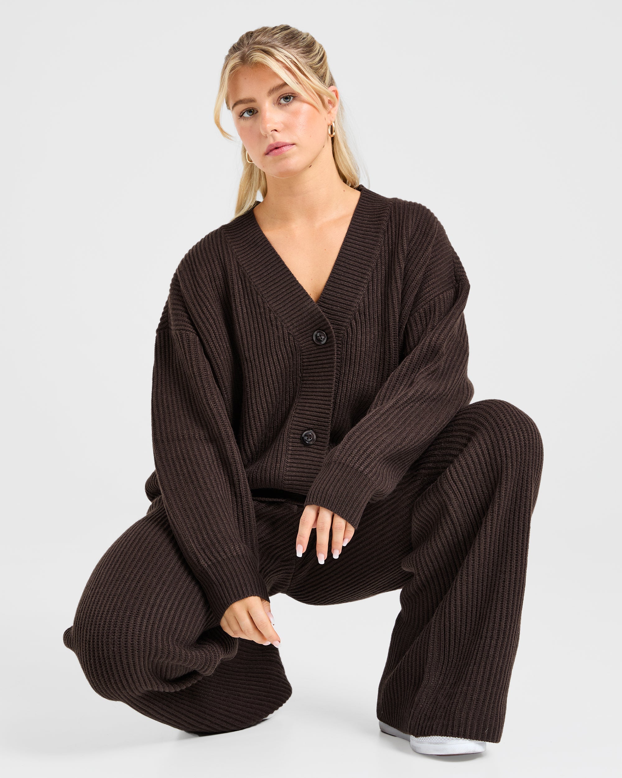 Lounge Oversized Knit Cardigan - Deep Cocoa Brun