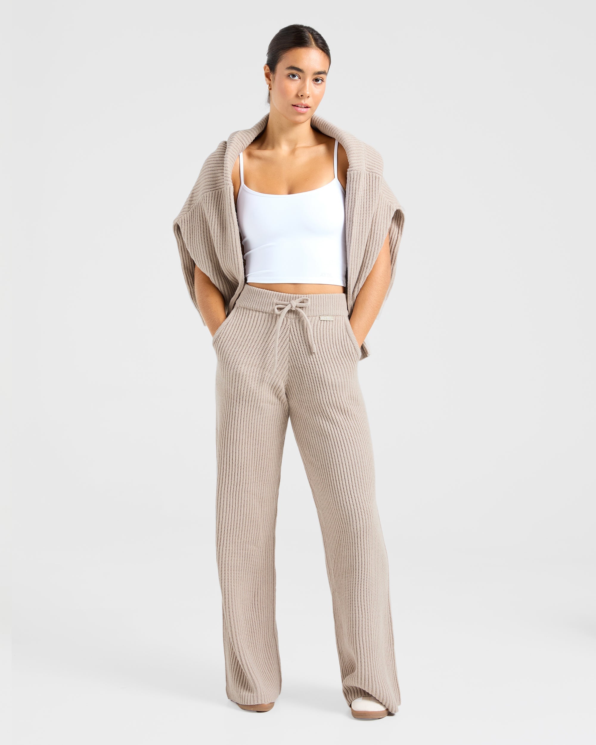 Lounge Oversized Knitted Straight Leg Joggers - Taupe Brun