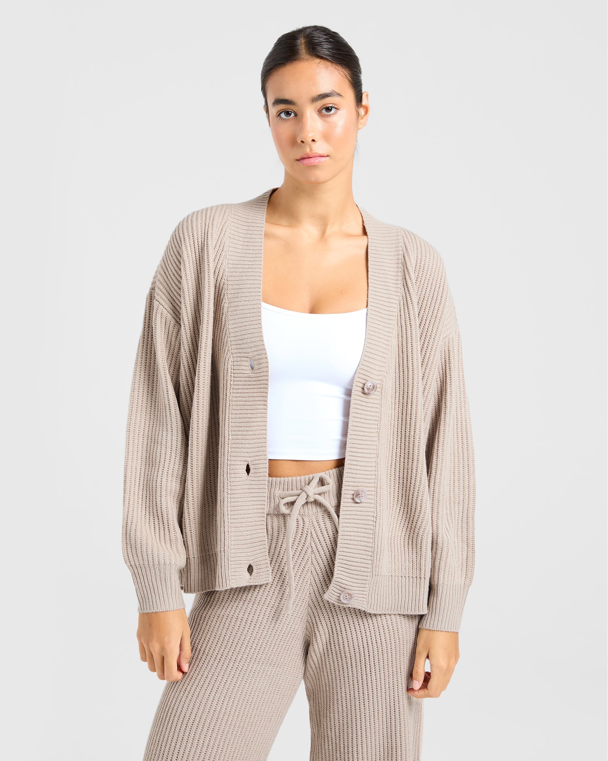 Lounge Oversized Knit Cardigan - Taupe Brun