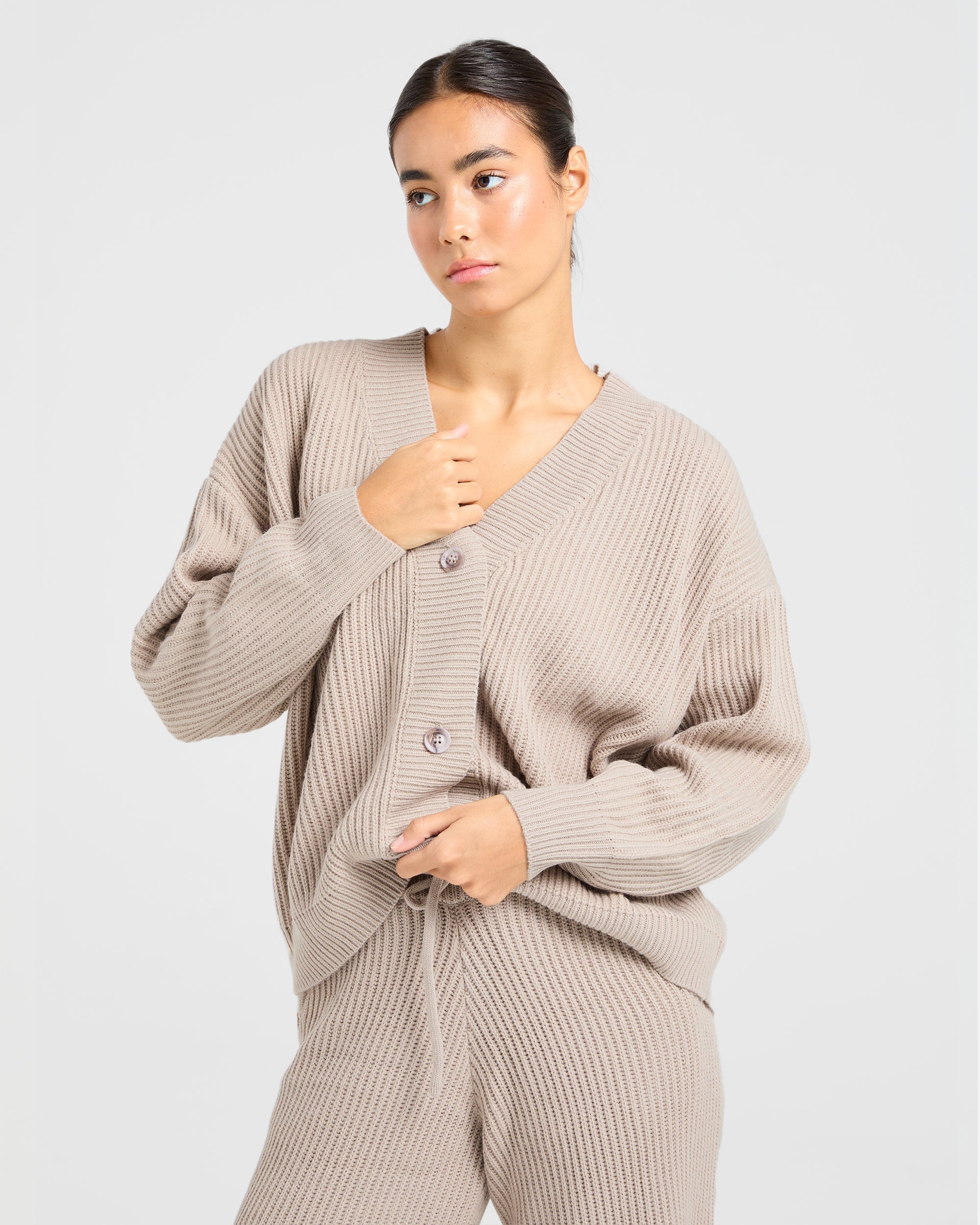 Lounge Oversized Knit Cardigan - Taupe Brun