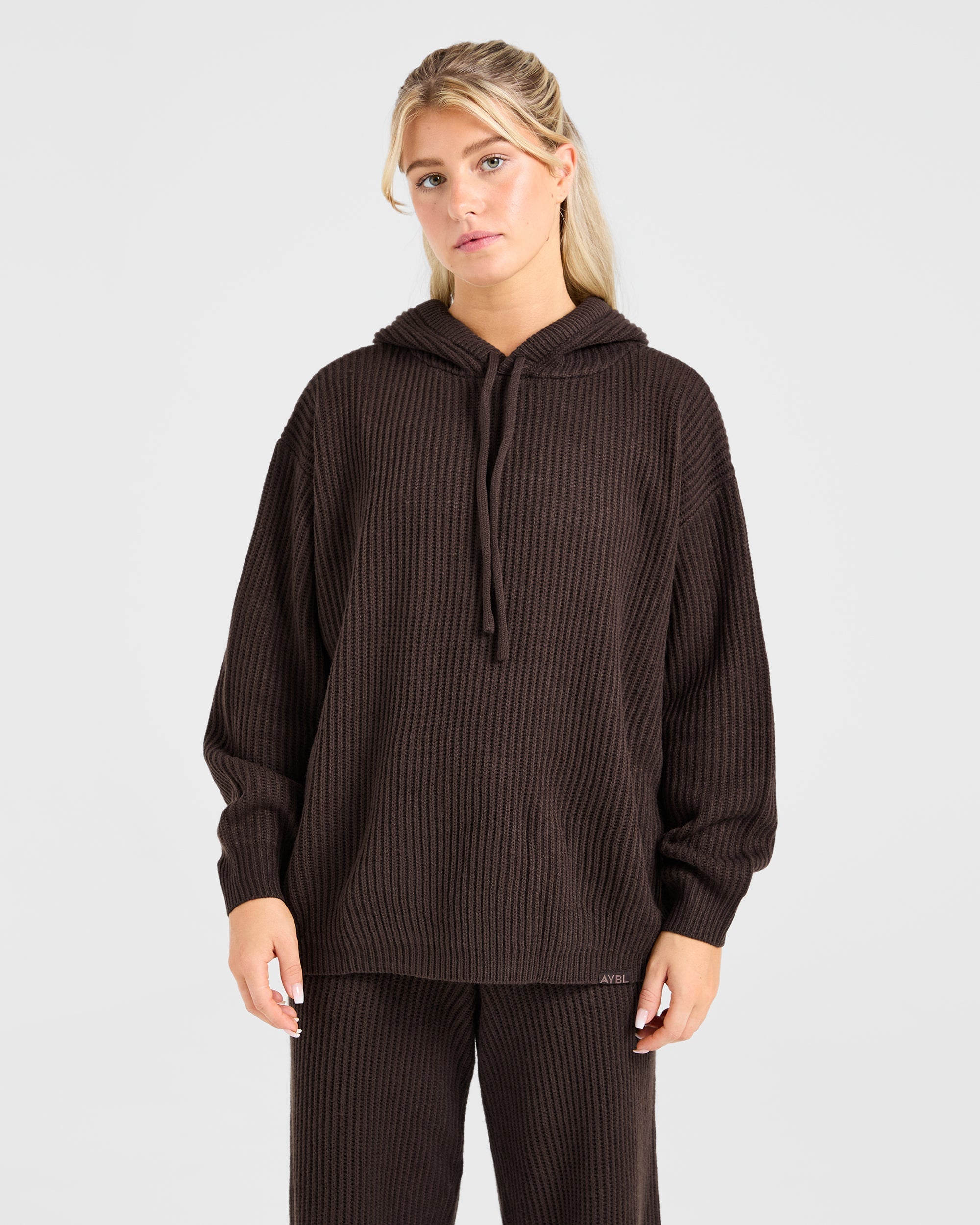 Lounge Oversized Knit Hoodie - Deep Cocoa Brun