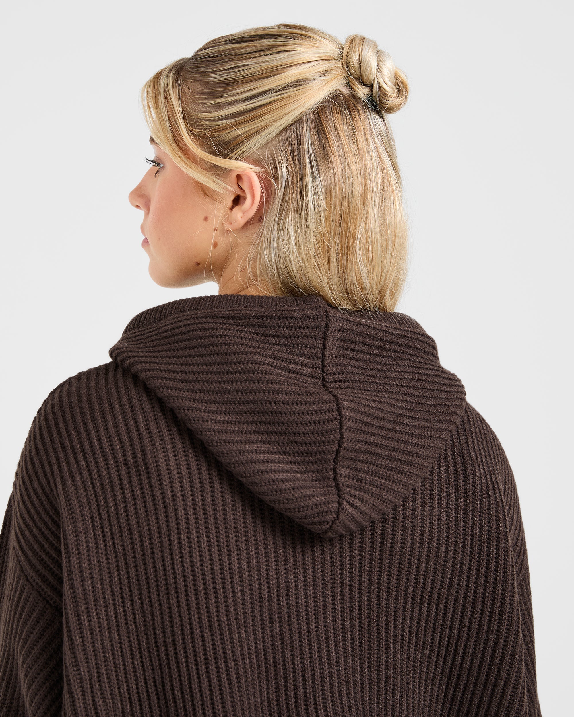 Lounge Oversized Knit Hoodie - Deep Cocoa Brun